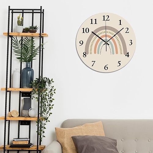 Miniatura 6 de Reloj de pared bohemio arcoíris rústico de PVC arcoíris de 12 x 12 pulgadas, decoración de cocina, regalos de dormitorio, funciona con pilas, reloj