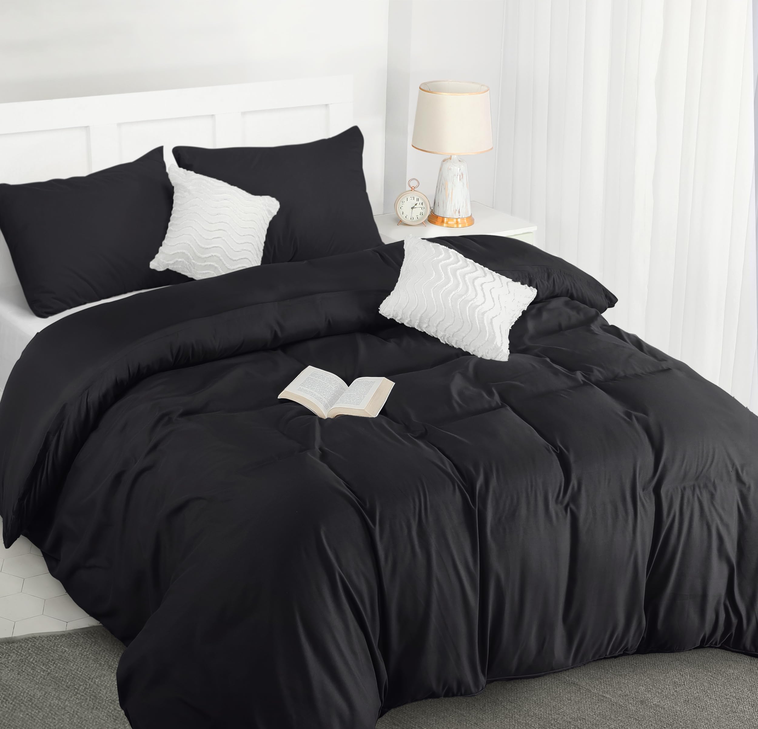 Utopia Bedding Copripiumino Una Piazza e Mezza - Microfibra Copripiumino 200x200cm + Federe 50x75cm - Nero