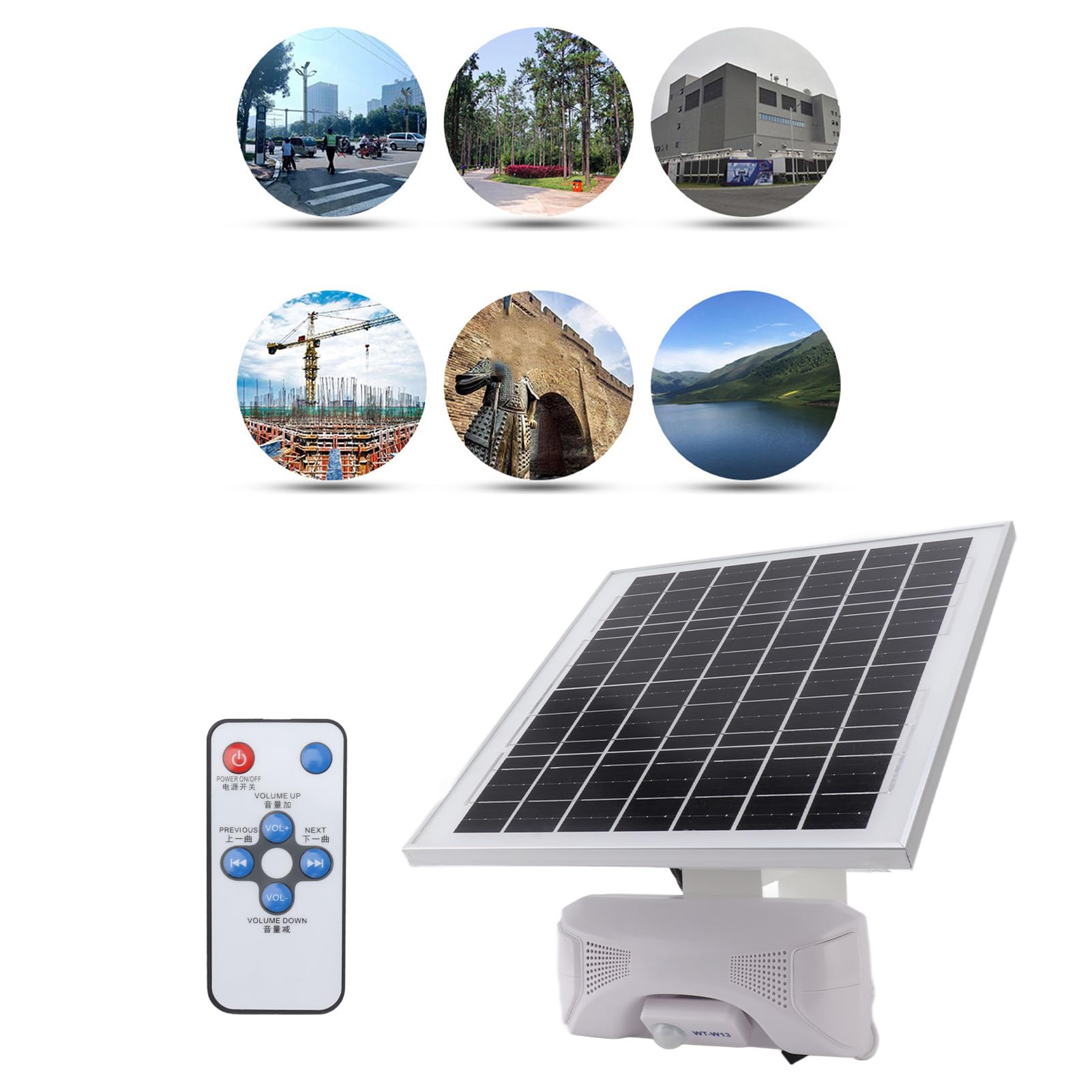 Détecteur de mouvement infrarouge 12 V pour l'extérieur - Rappel de sécurité - Haut-parleur solaire à induction - Réservoir de sécurité - Avertisseur sonore