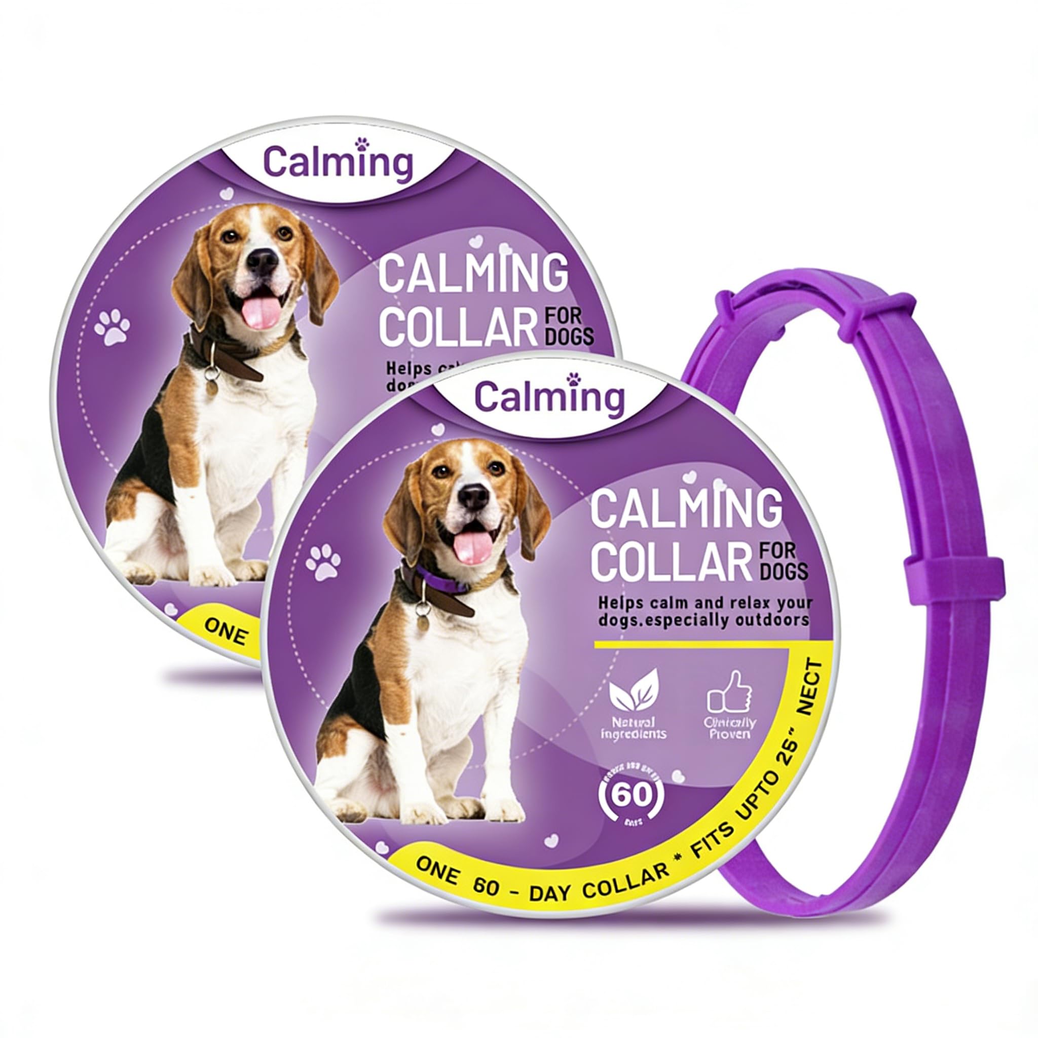 Pack of 2 Calming Collars for Cats & Dogs with Pheromones - Adjustable, Durable (120 Days), Clinically Proven Against Stress & Anxiety (Purple, 70 cm (Dog))