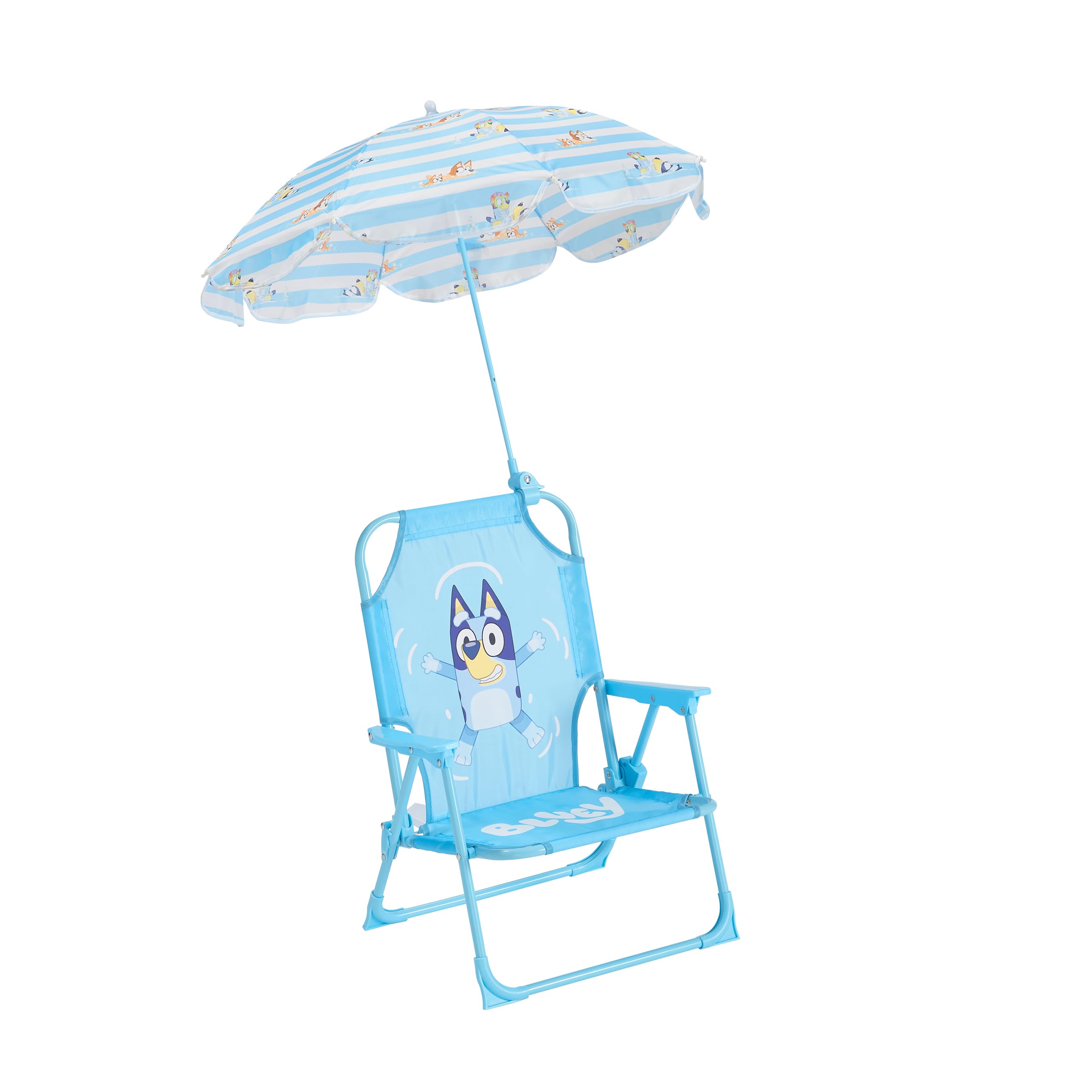 Idea Nuova Bluey Kids Outdoor Folding Beach Chair with Umbrella,Portable Camp Chair for Ages 3+, Lightweight & Compact for Beach, Camping, and Backyard
