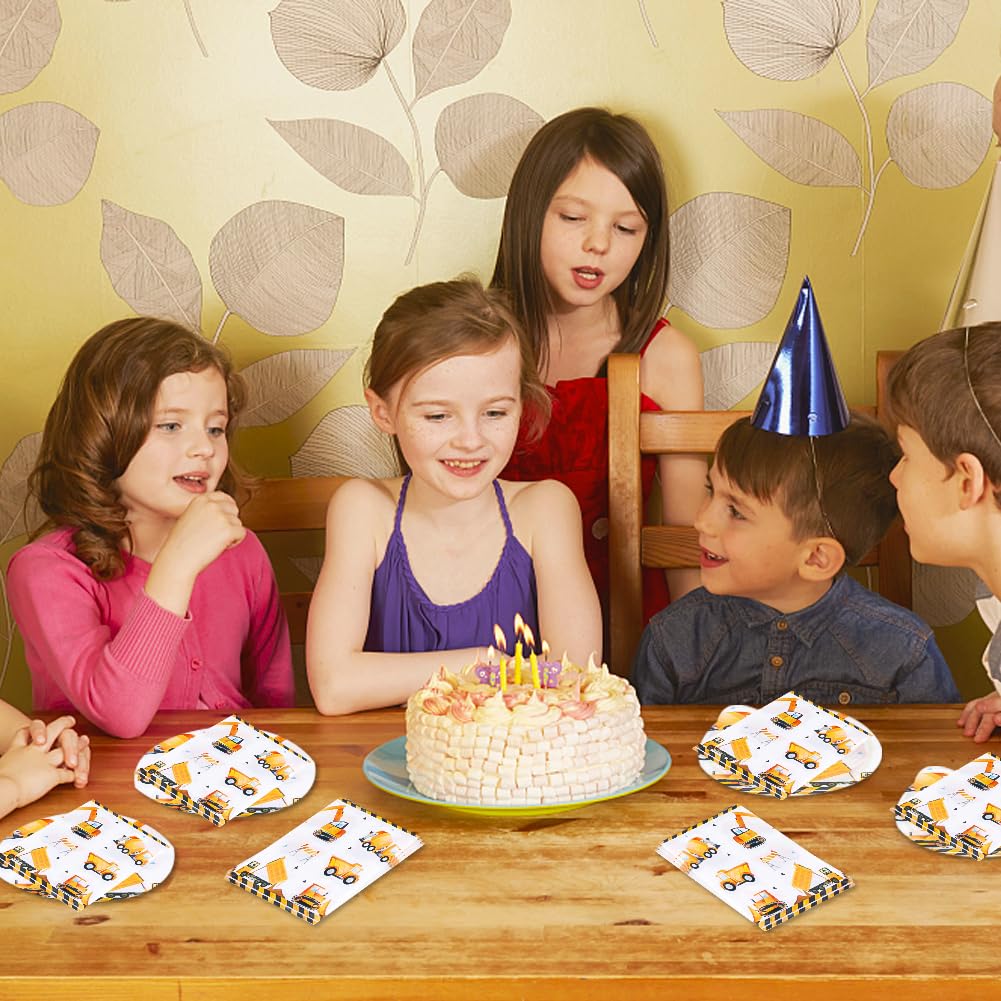 Serviette Papier 33x33 Lot De 80 Serviettes De Table 33 X 33 Cm (étendues), Carrées, Motif Pelleteuse, Jetables Pour Anniversaire D'enfant Garçon/fille Serviette De Table 33x33