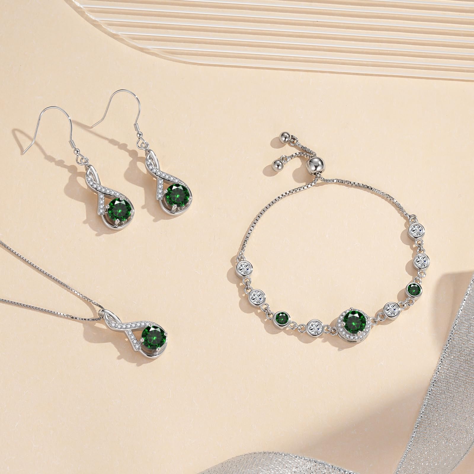 Juego de joyas para mujer, plata de ley 925, 3 piezas, collar de moda, pulsera y aretes con circonita cúbica AAAAA, juego de joyas de plata infinita para boda, graduación, aniversario, regalo
