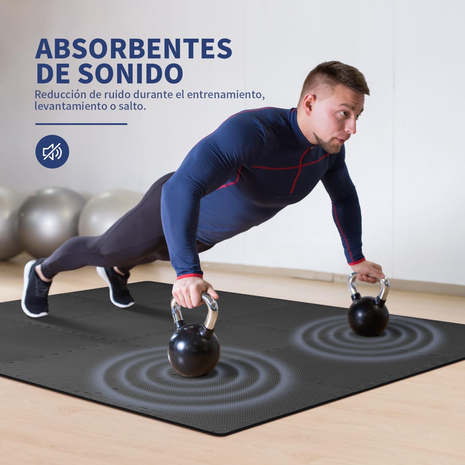 Esterilla Fitness Puzzle 50x50 cm 12 Piezas 3㎡ EVA para Suelo de Gimnasio