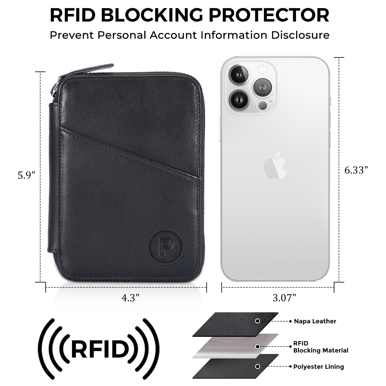 Polare Reisepasshülle aus Vollnarbenleder, RFID-blockierend, weich, faltbar, mit YKK-Reißverschluss