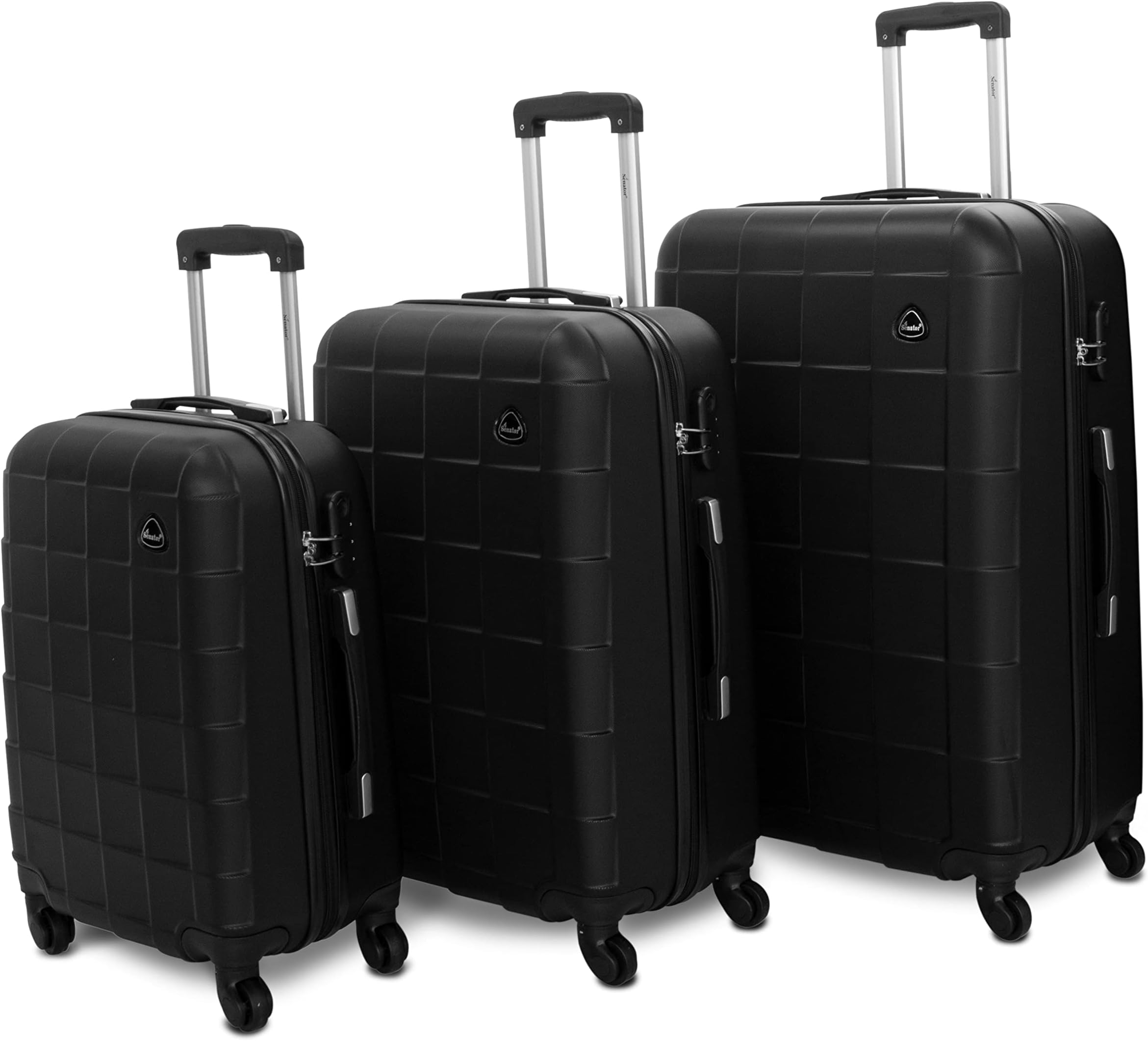 Hard Shell Luggage Set Lightweight 3-Piece ABS Luggage Sets with Spinner Wheels 4 A207 (Set of 3, Black)