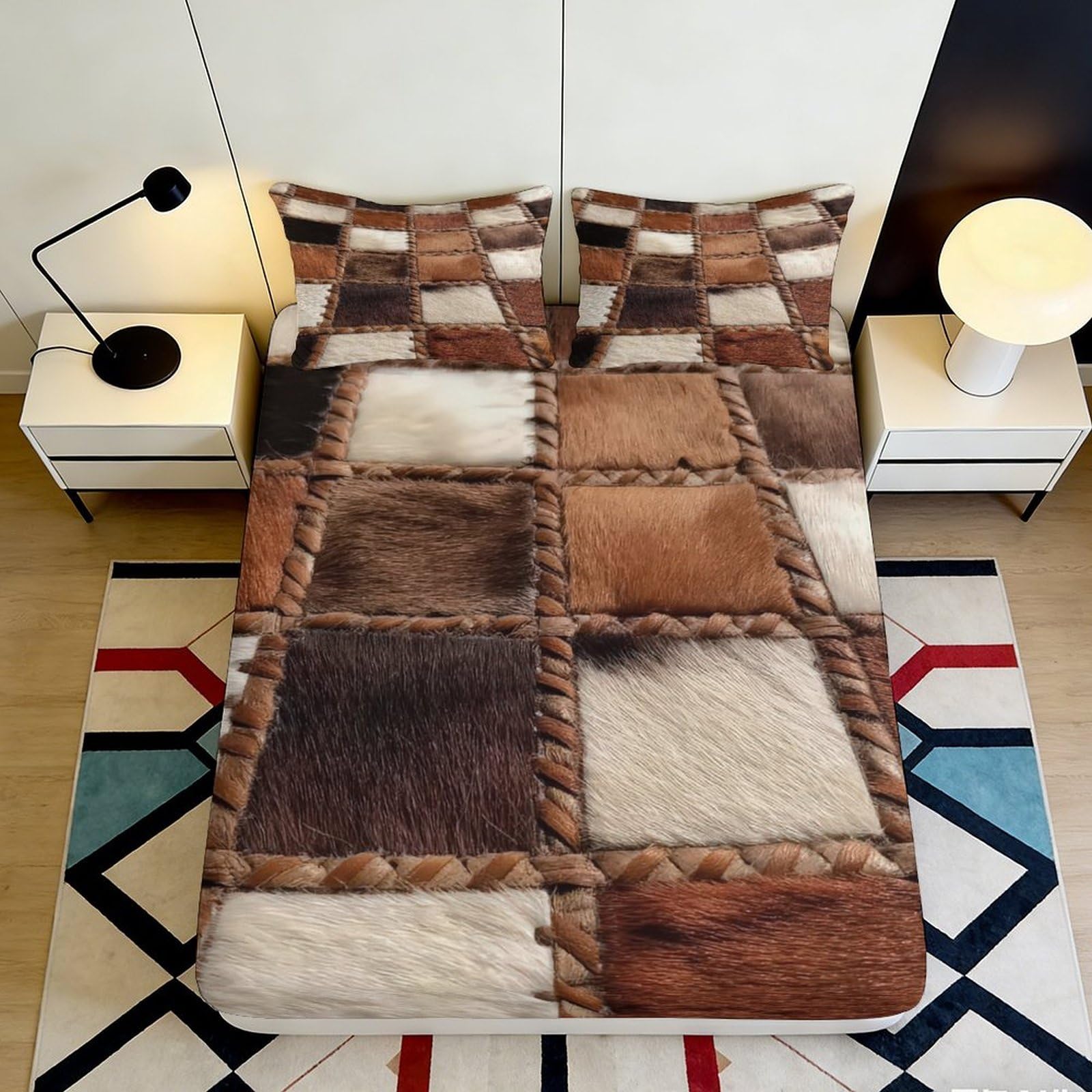 Jqzkxnhpbr Style-10 3D Printed Patchwork Brown Fitted Sheet Microfiber Soft Anti-Slip Geometric Mattress Cover For Bedroom Guest Room Decor 90X200x25cm