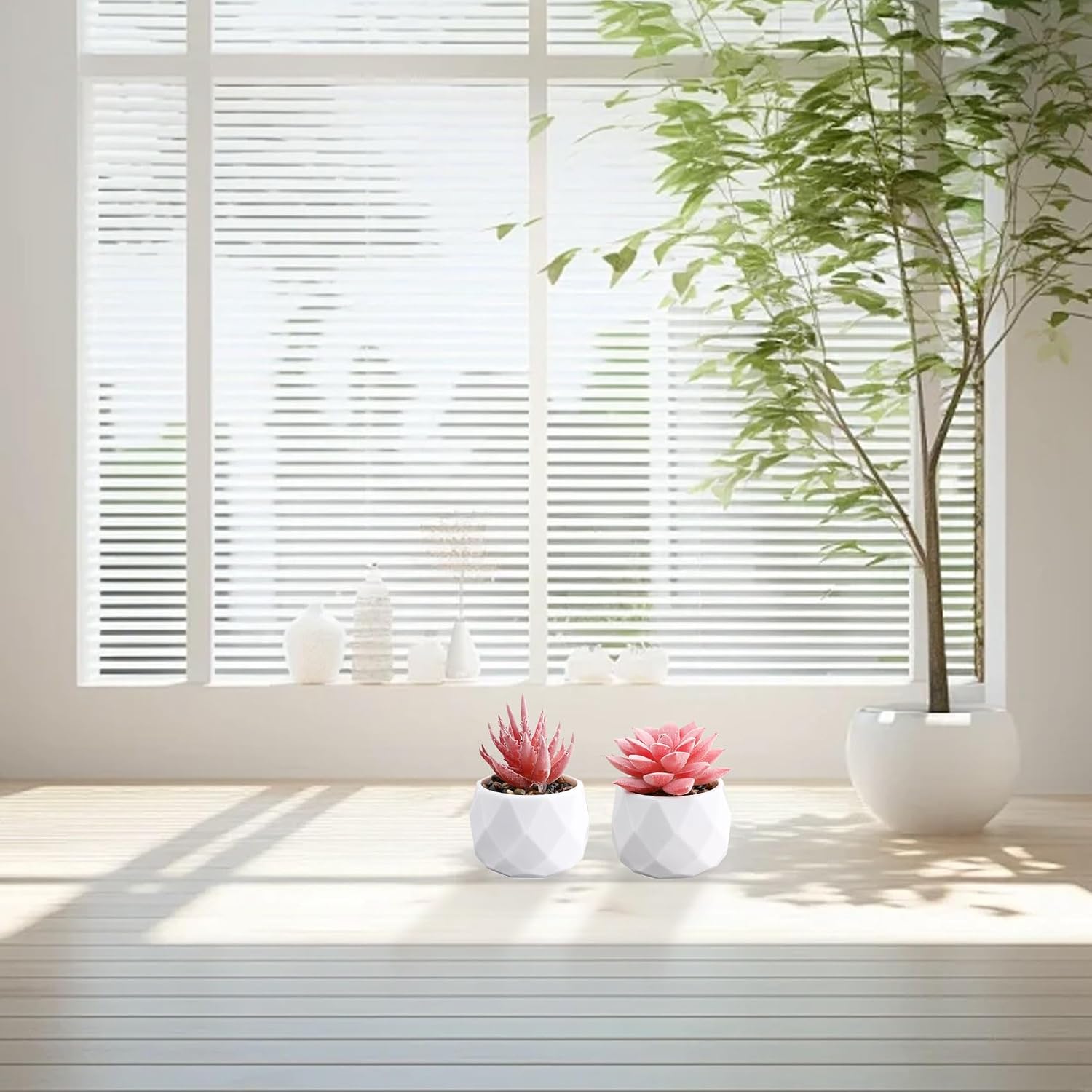 HVEST 2 Pcs Succulents Plants Artificial with Pot Small Fake Potted Plants Artificial Decor Pink Faux Plants for Living Room Bedroom Office Desk Bookshelf Bathroom Decor Artificial Plants