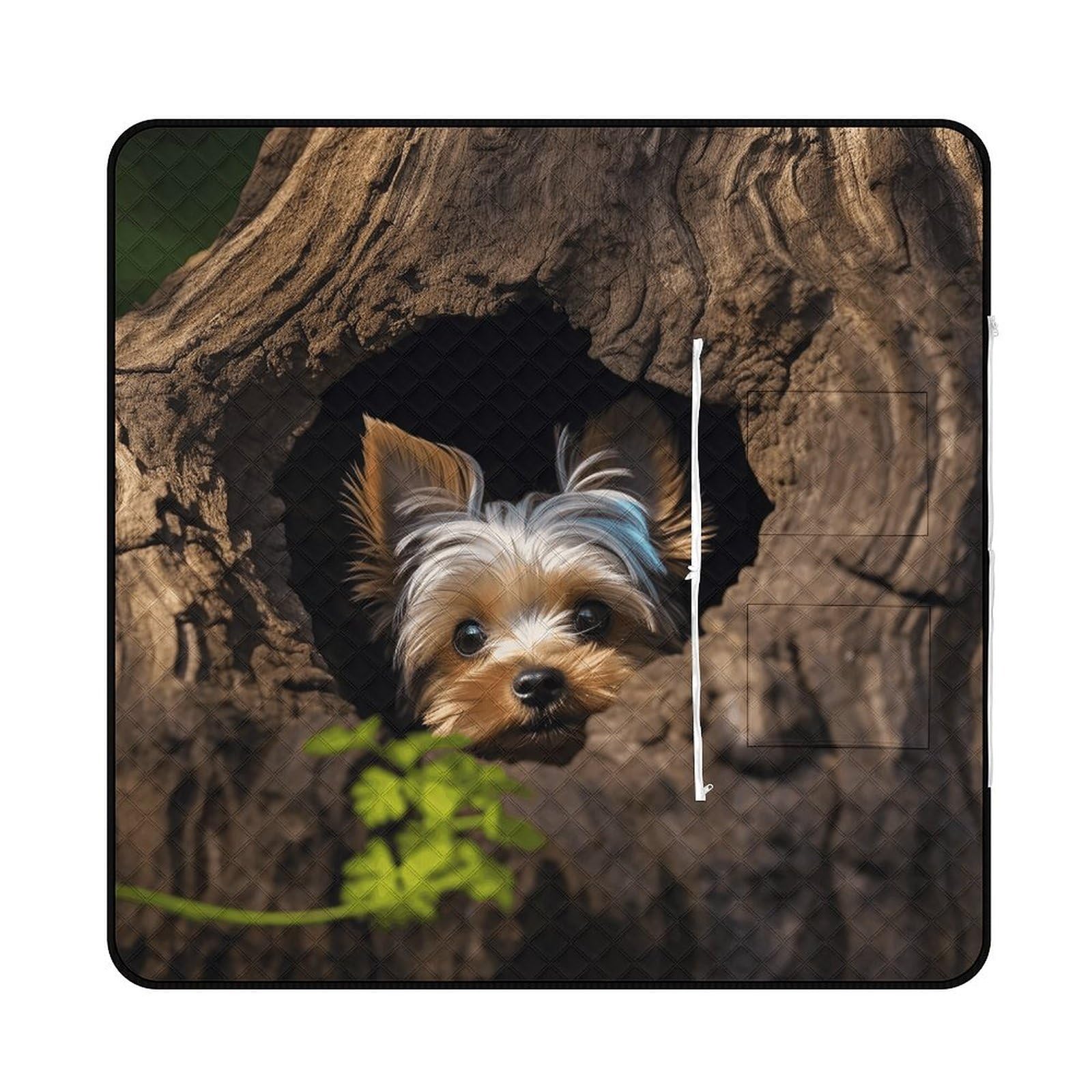 A Little Yorkshire Terrier Nestled in A Tree Hole Picnic Mat 150x150cm Extra Large Picnic Blanket with Zipper Waterproof Sandproof Beach Blanket Portable Beach Mat Foldable Camping Blankets for Park G