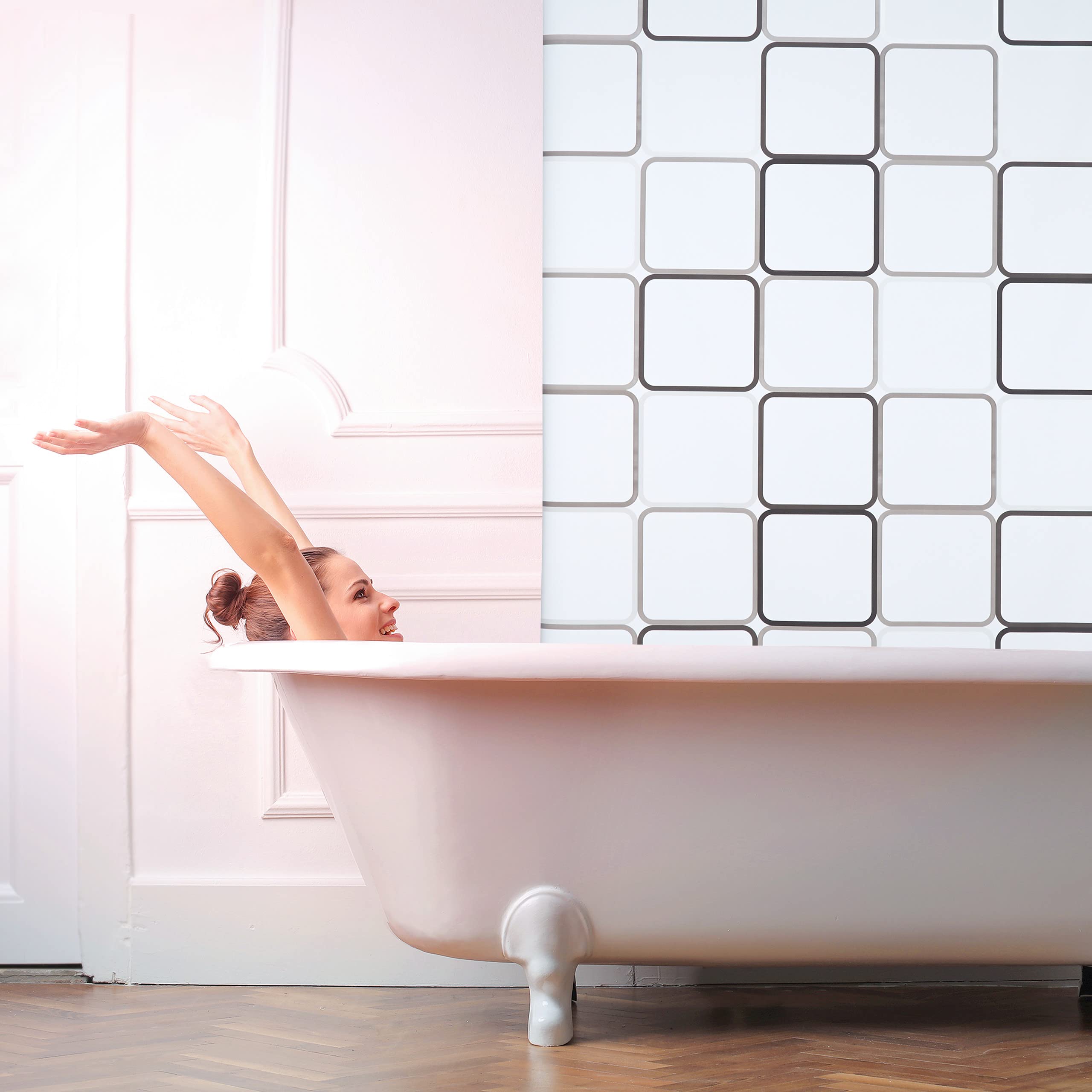 Relaxdays 10026666_1049 Carré, 160x240 cm, Rideau de douche, baignoire bain store, fixation plafond, semi-transparent, PVC, plastique, aluminium, 240 x 160 x 5 cm