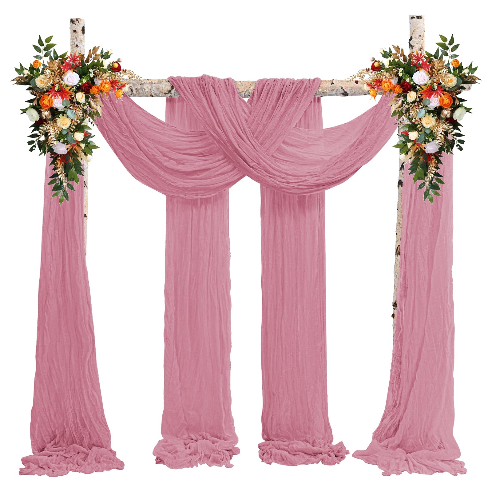 Wedding Arch Draping Fabric 4 Panels 35" x 20FT Dusty Rose Cheesecloth Wedding Arch Drapes, Sheer Cheesecloth Backdrop Curtain for Wedding Ceremony Birthday Party Ceiling Swag Decoration