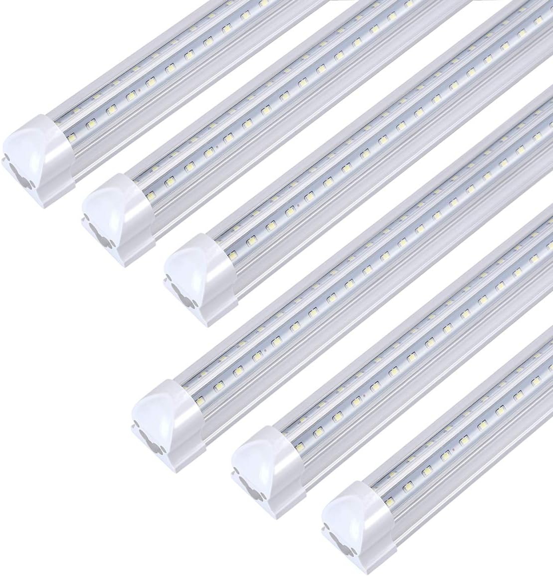 8FT LED Light Fixtures 72W, 8FT LED Shop Light 6000K Cool White Dual Side T8 V-Shape Integrated 8 Foot LED Tube Lights(150W Fluorescent Light Equivalent), 8640Lm, Clear Cover (6 Pack)