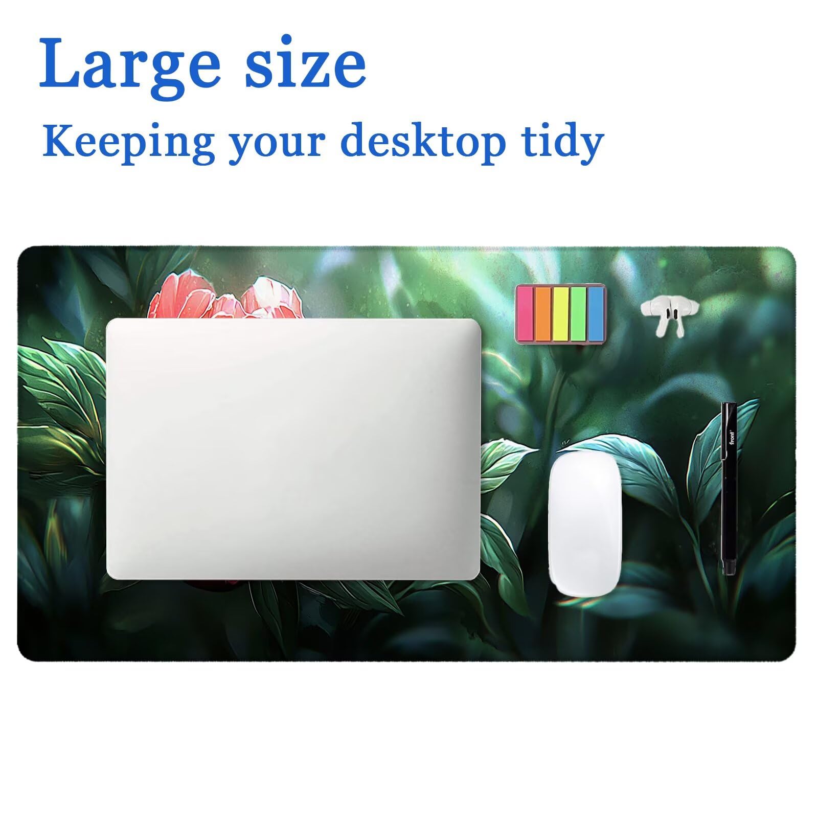 Podkładka pod mysz do gier, XXL zielona podkładka pod mysz 1200 x 600 mm, podkładka pod biurko ze szwami na krawędziach, podkładka pod mysz w kwiaty wodoodporna antypoślizgowa do akcesoriów biurowych