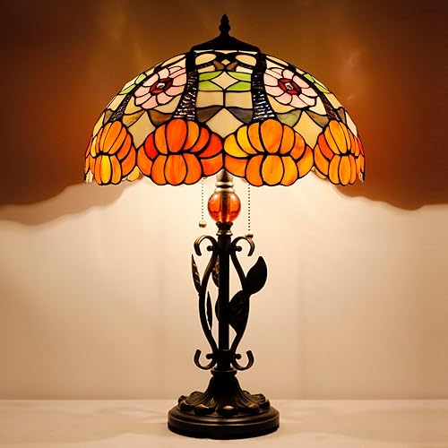 Tiffany - Lámpara de mesa con diseño de flores amarillas, luz de lectura para escritorio, 16 x 16 x 24 pulgadas, base de hojas de metal para