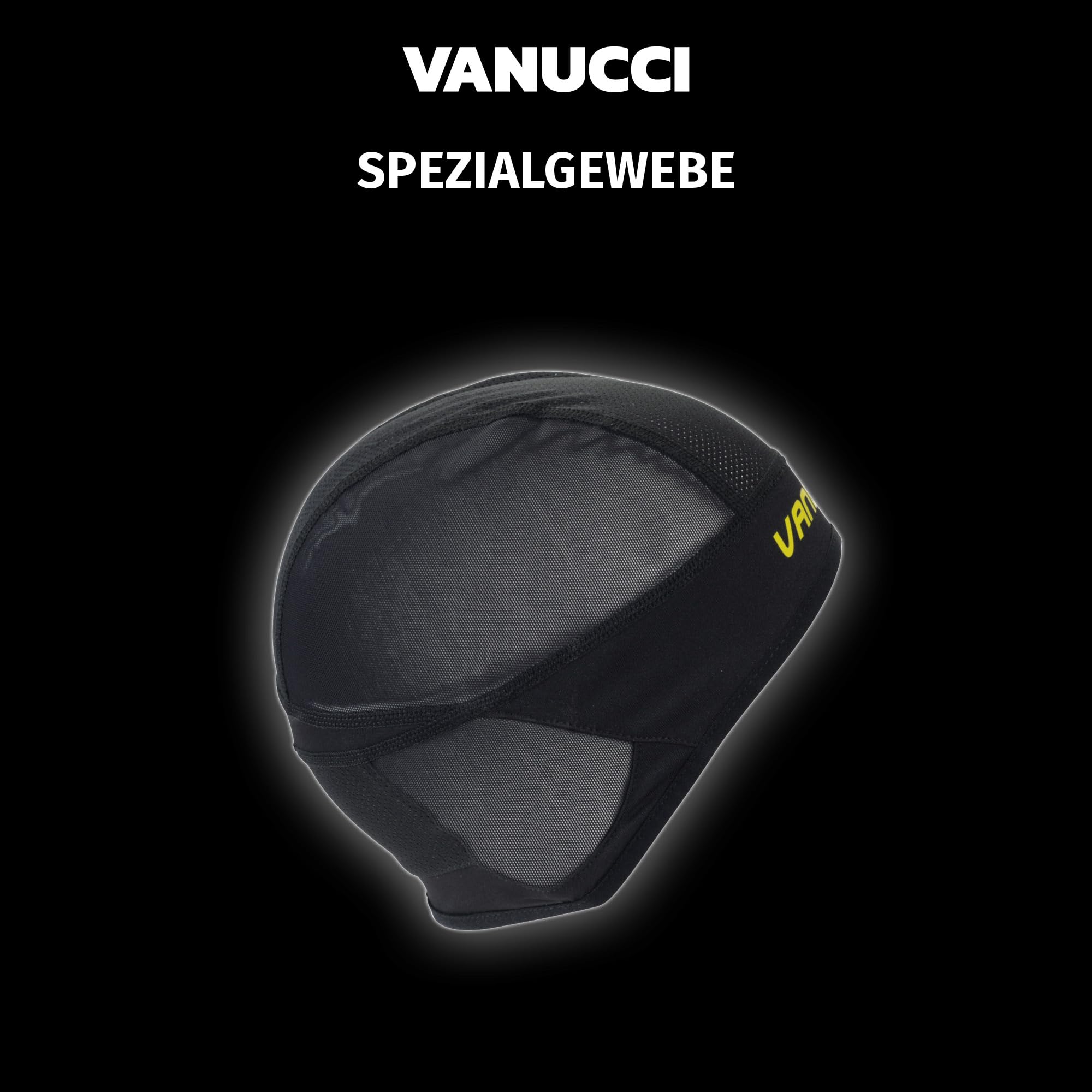 Vanucci Unterziehmütze Sommer für Helm – Atmungsaktive Helm-Unterziehmütze als Cap/Skullcap/Headcap für Motorradhelm & Fahrradhelm, Mütze unter Helm, Unisex, Schwarz