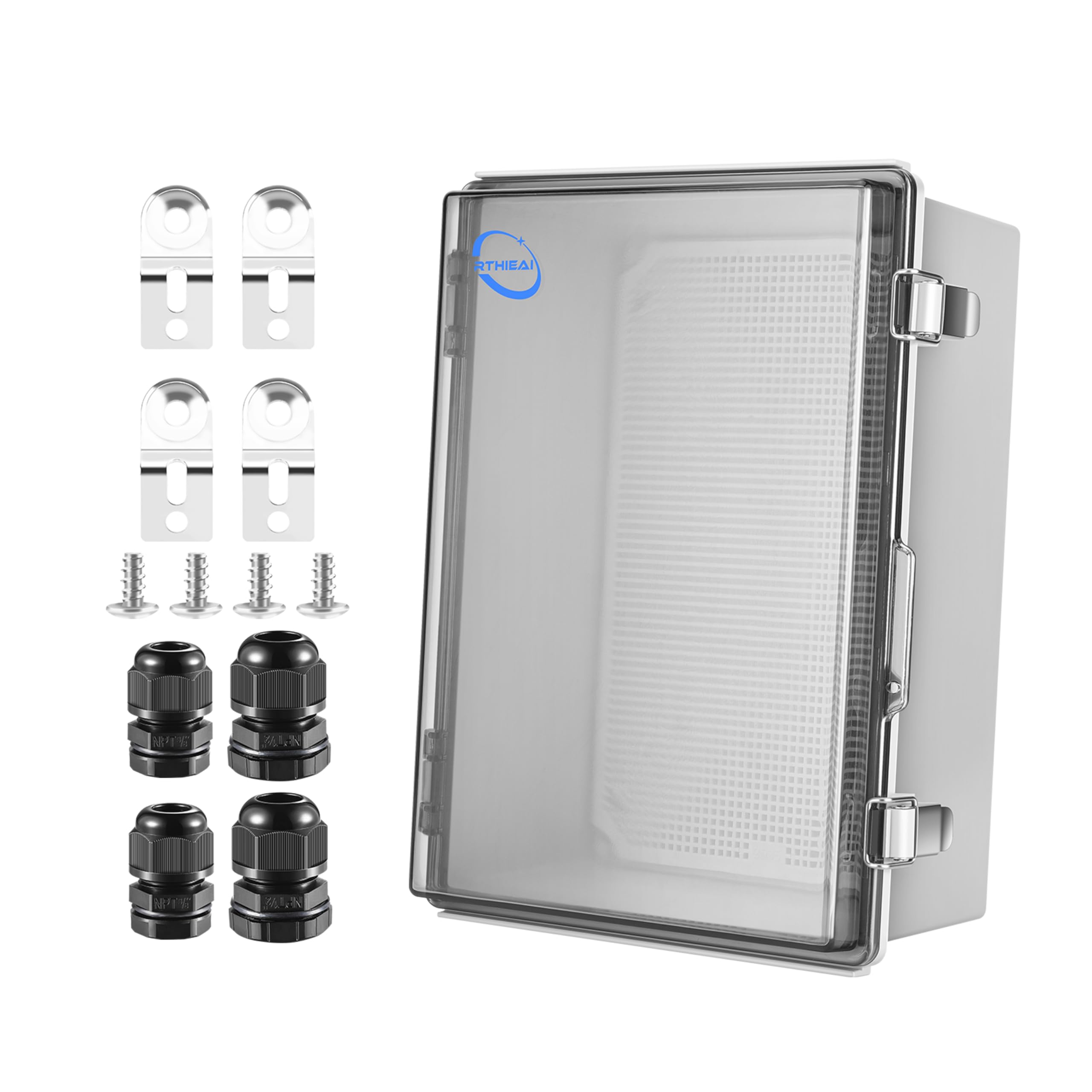 RTHIEAI Waterproof Outdoor IP67 Junction Box (11.4"x7.5"x5.5") with Mounting Plate, Hinged Clear Cover and Wall Brackets - Weatherproof ABS Plastic Electrical Enclosure for DIY Projects(290x190x140mm)