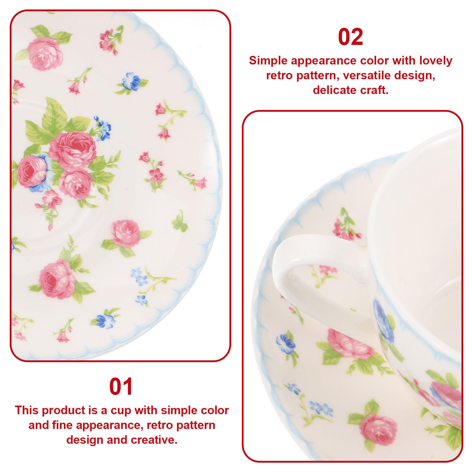 Juego de Taza y Platillo de Té 150ml Bone China 1 Set | Estilo Retro Patrón Delicado, Diseño Sencillo y Apariencia Fina, para Amigos y Familiares