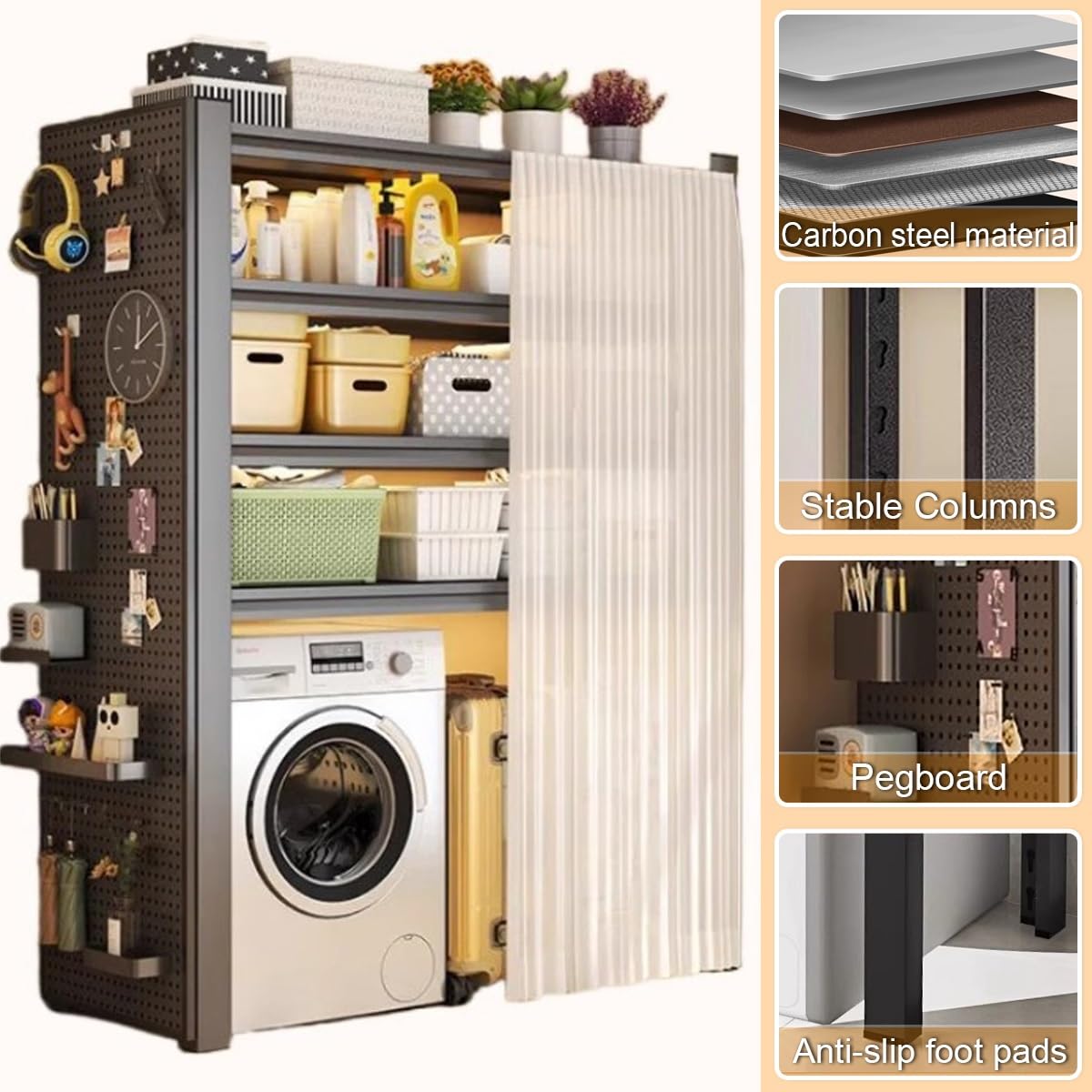 Regale für Waschmaschine und Trockner, verstellbare und robuste Metallregale, Regal für Waschmaschine und Trockner, Regal für Waschmaschine (183 cm, 3 Etagen, 90 x 40 cm)