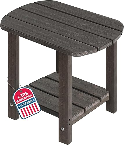 Miniatura 24 de LZRS Mesa Lateral Redonda Adirondack para Patio Mesa de Esquina, Mesas Laterales para Exteriores para Patio, Jardín, Piscina, Complemento