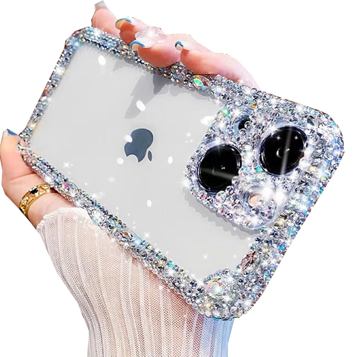 Changjia Clear Glitter Case for iPhone 15 Plus, Cute Luxury Bling Sparkly Diamond Rhinestone Camera Protection Soft TPU Bumper Shockproof Women Girls