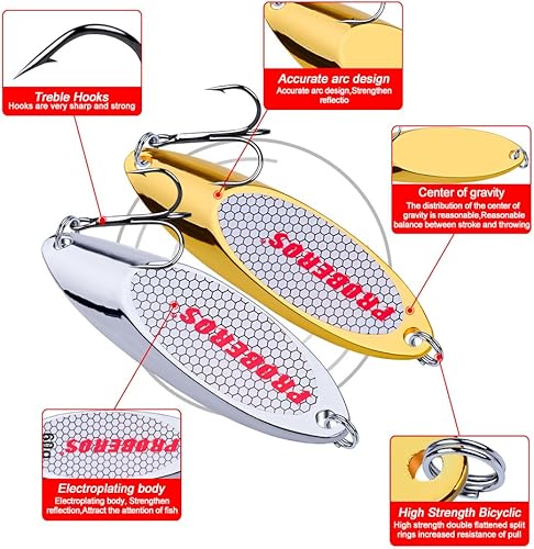 Miniatura 2 de PROBEROS Cucharas de pesca señuelos cebos para lubina, aparejos de cebo de jigging con ganchos agudos, cuchara de metal duro, señuelo de pesca,