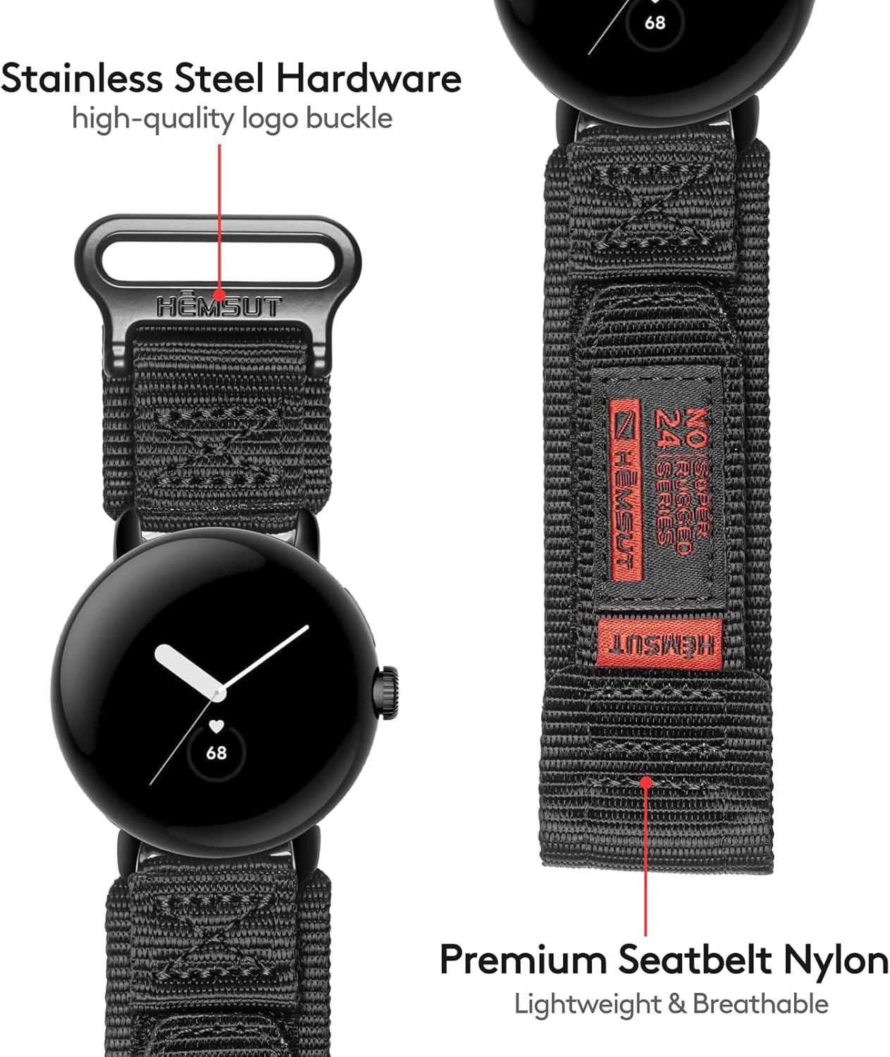 SMITHA Compatible with Google Pixel/Pixel 2 /Pixel 3 41mm Watch, NOT FOR Pixel 3 45mm, Hoop and Loop Watch Band, Military Strap for Google Smart Watch