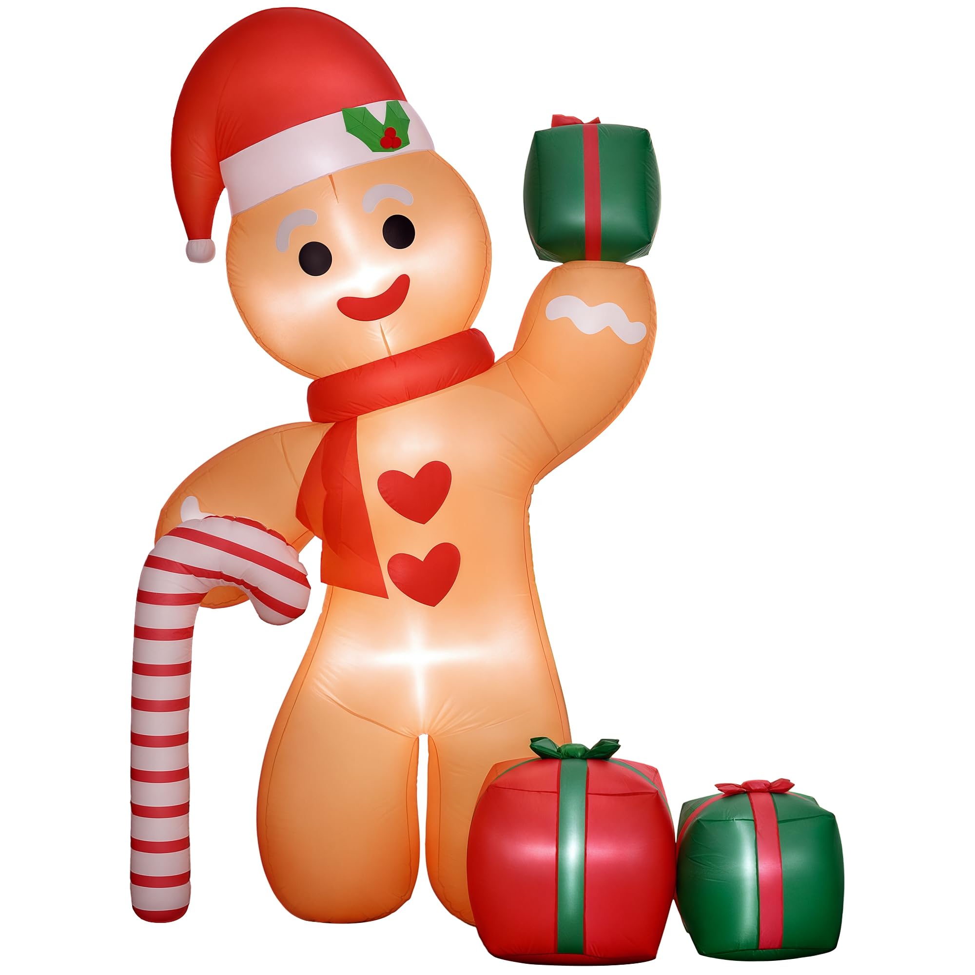 Outsunny 245 cm Aufblasbare Weihnachtsdeko Aussen Lebkuchenmann Deko