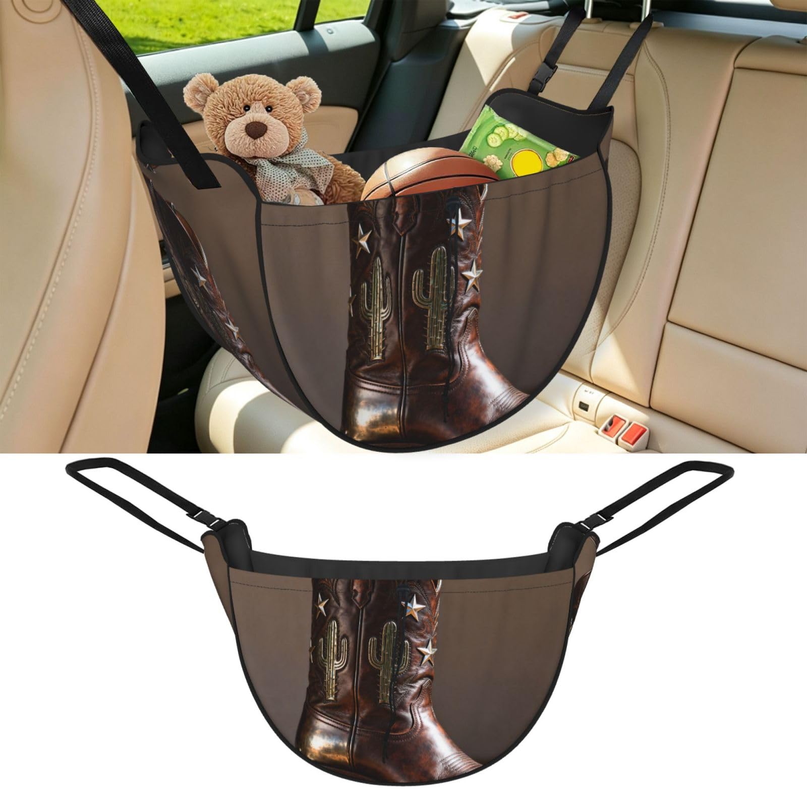 Cntdbu Black Cowboy Boot Spur Car Seat Organizer-Backseat Storage Bag For Travel