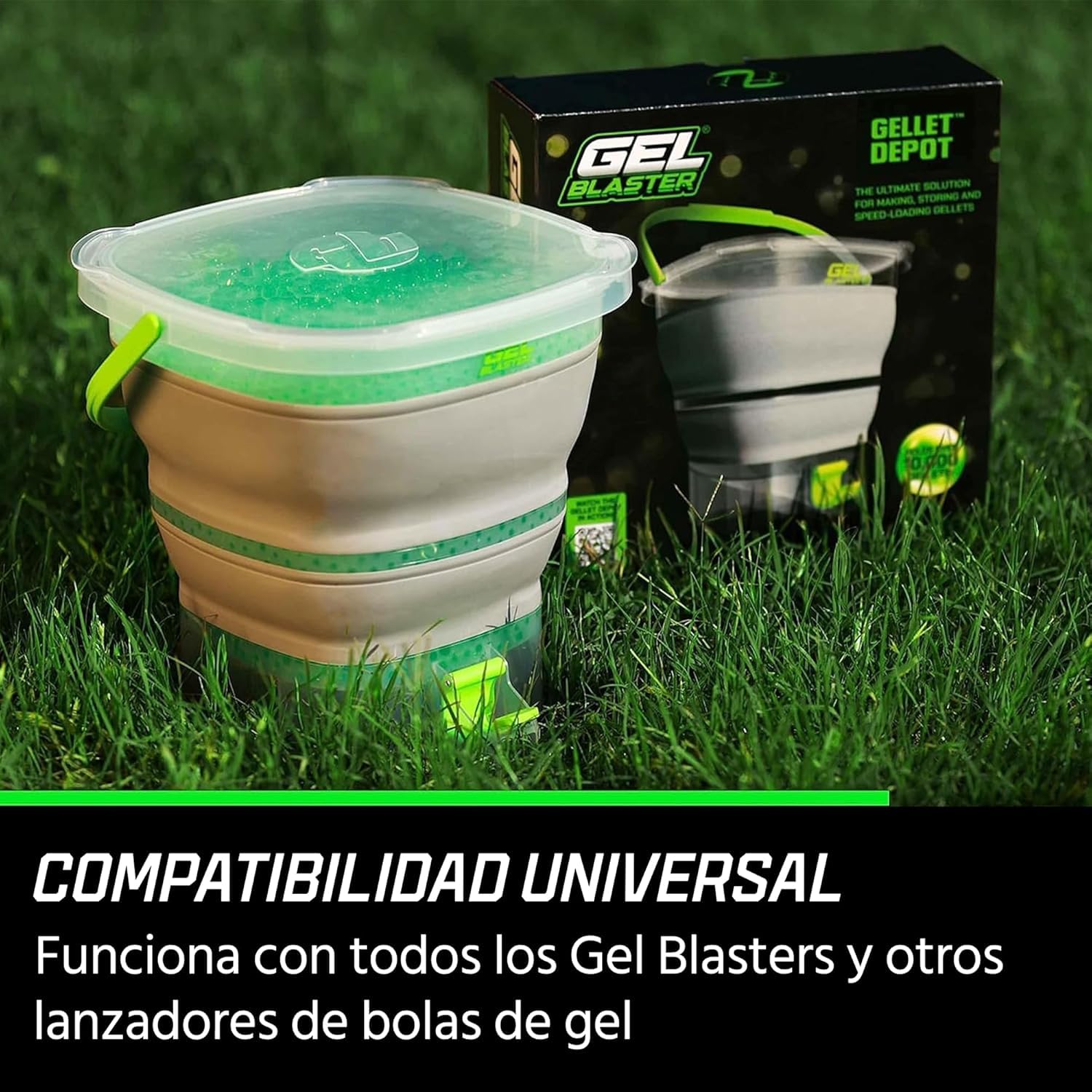 Gel Blaster Gellet Depot: contenedor de munición Plegable, Boquilla de Carga rápida y Filtro Integrado, hidrata y almacena más de 10 000 Gellets, Accesorio Gel Blaster. para Mayores de 14 años