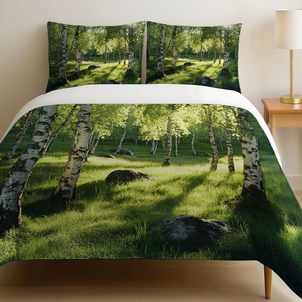 Parure de lit ado forêt de bouleaux 220x240 pour une décoration de chambre style nature
