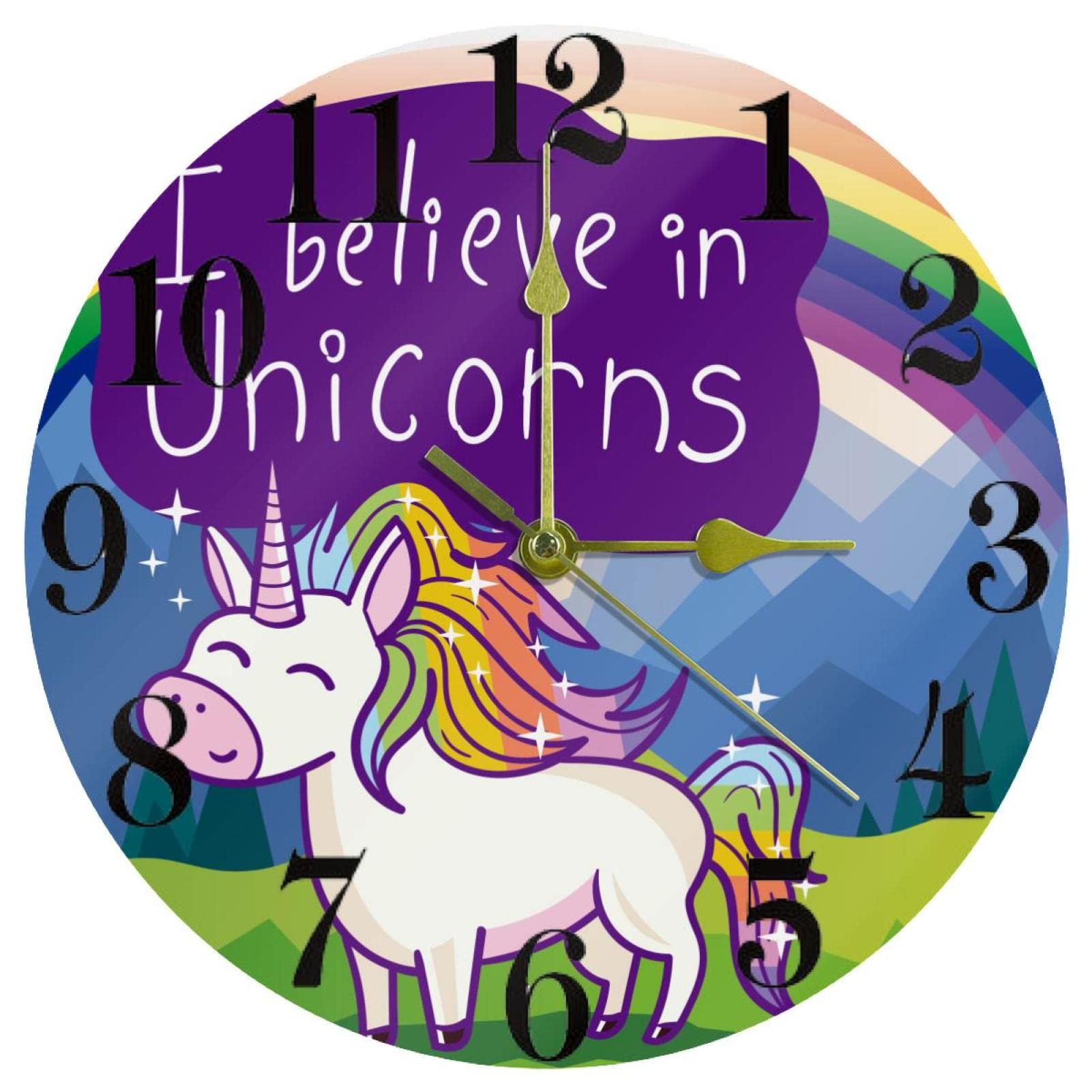 Horloge murale à quartz sans tic-tac motif licorne avec grands chiffres lisibles 25cm
