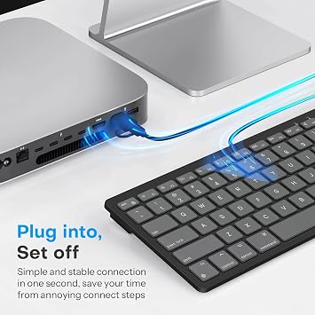 OMOTON Wired Only Keyboard for Mac, 78 Keys Compact, USB-A/Type-C, Graphite