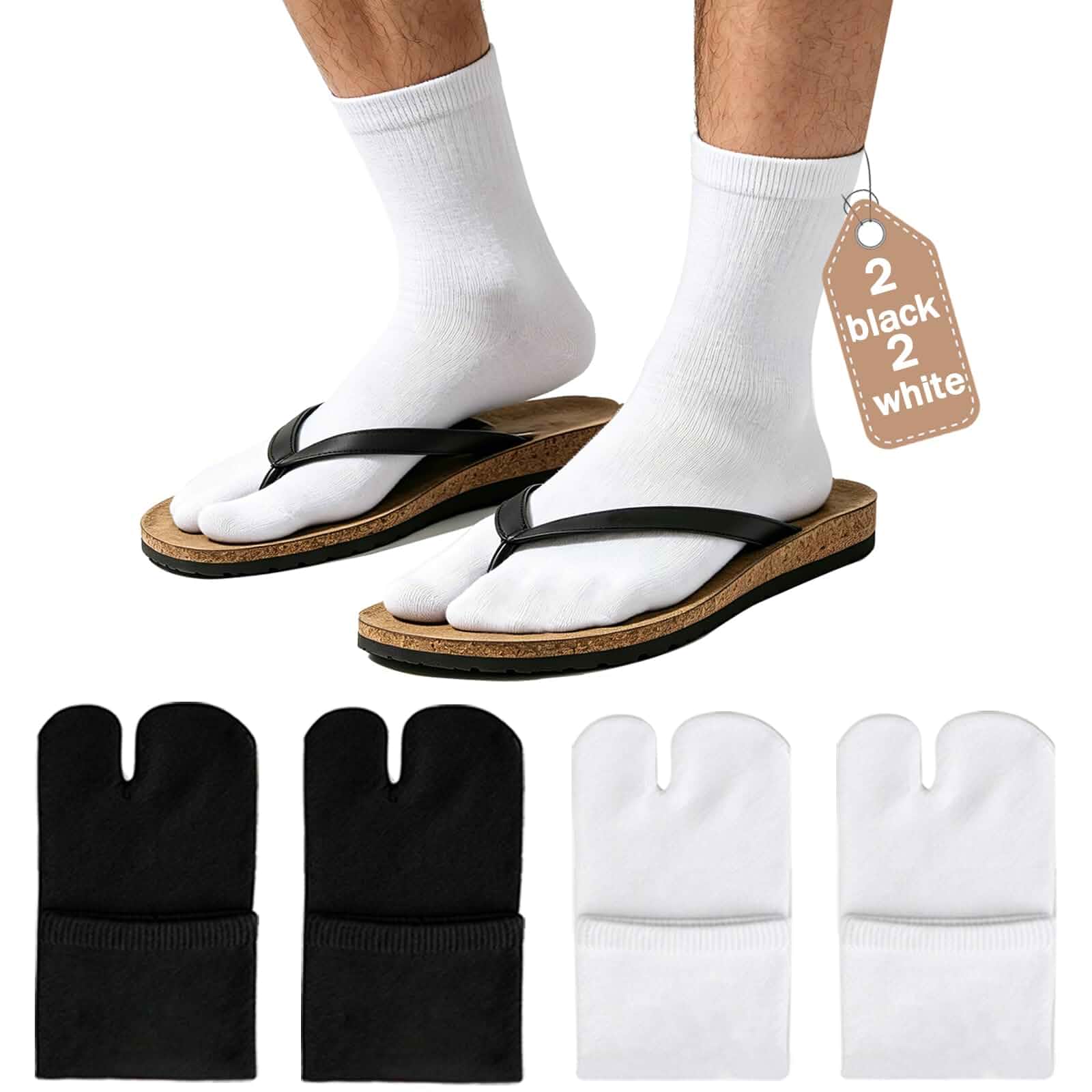 Olynto 4/12 Pair Unisex Tabi Split Toe Flip Flop Socks,Soft Cotton Elastic Big Toe Geta Sandal Japanese Socks for Men Women