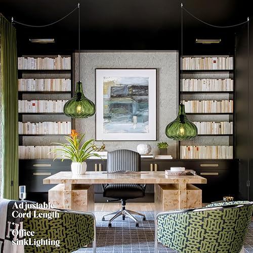 Miniatura 6 de Lámpara colgante vintage de enchufe, lámpara colgante moderna de mediados de siglo con cable de 14.7 pies martillado de vidrio verde martillado, luz