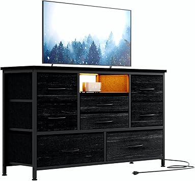 Jojoka 8-Drawer LED Dresser TV Stand with Power Outlet for 55'' TV - Wide Storage Chest for Bedroom, Living Room & Entryway, Wood Top Console Table with 22 Light Modes