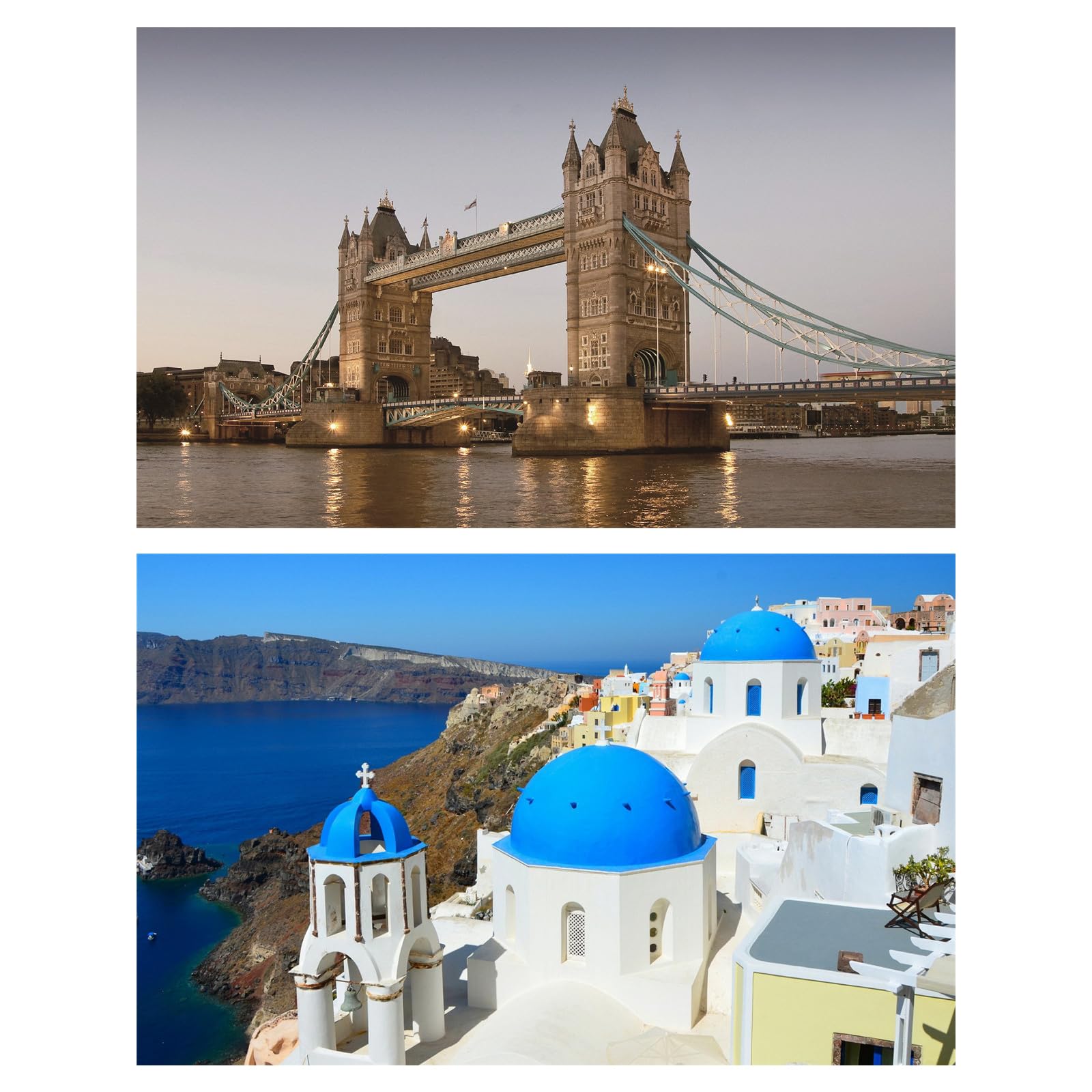2 Pcs 1000 Piece Jigsaw Puzzles, London Tower Bridge & Aegean Sea Themed Adult Puzzles, Family Leisure & Travel Gift Set