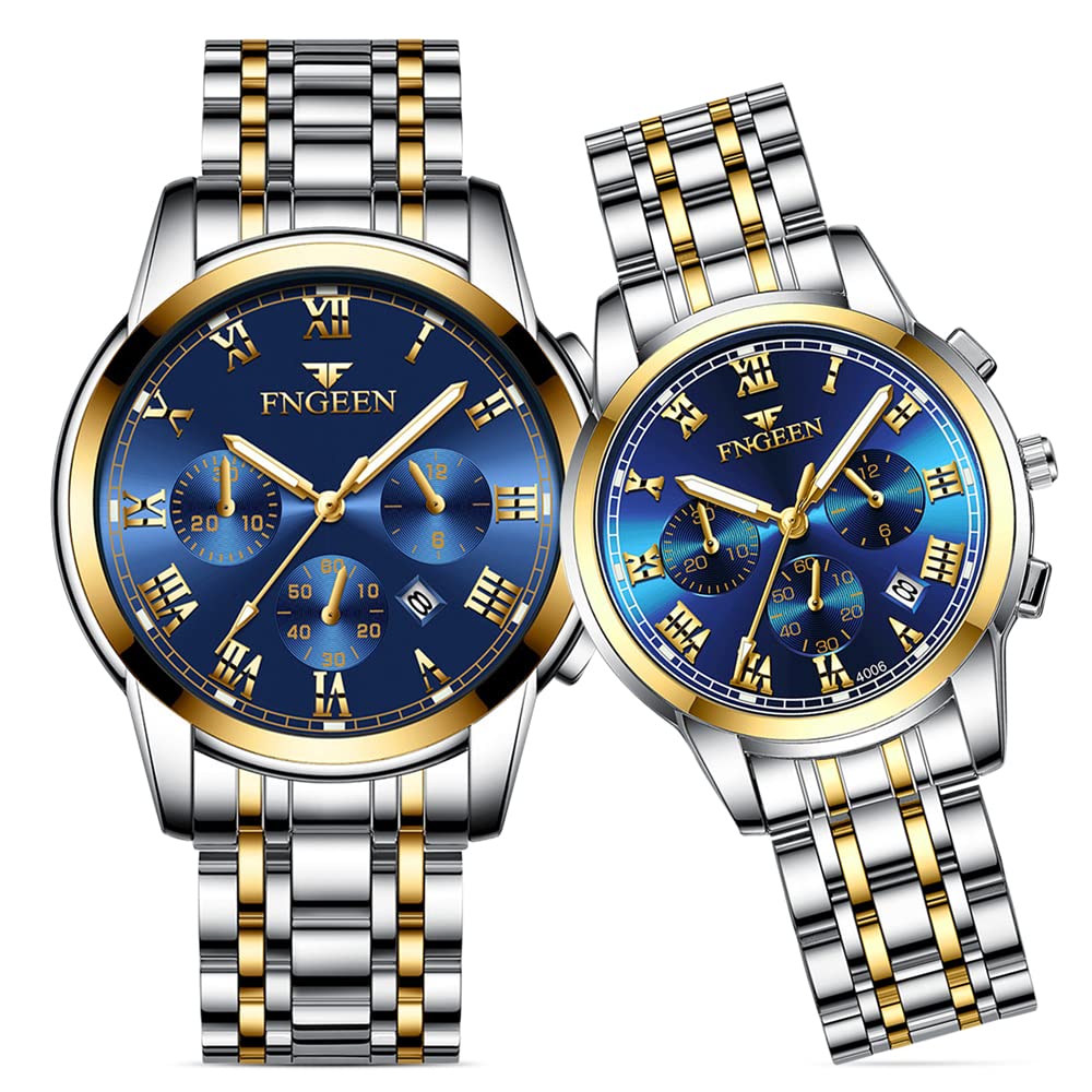 Mens Watches, Chronograph Stainless Steel Waterproof Date Analog Quartz Watch, Business Wrist Watches for Men, Flywheel Multifunction Luminous Men Stainless Steel Wristwatch, Couple Pair Watch