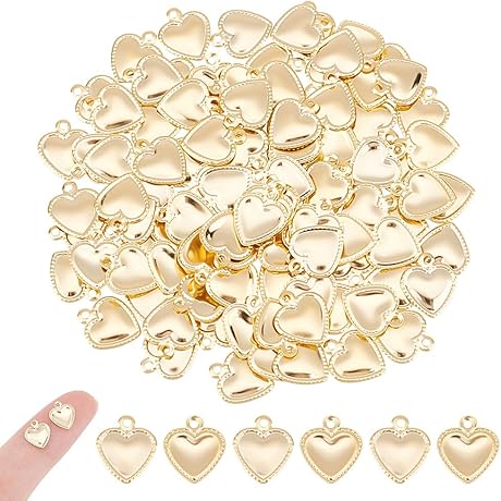 UNICRAFTALE 100pcs Golden Puffy Tiny Heart Charms