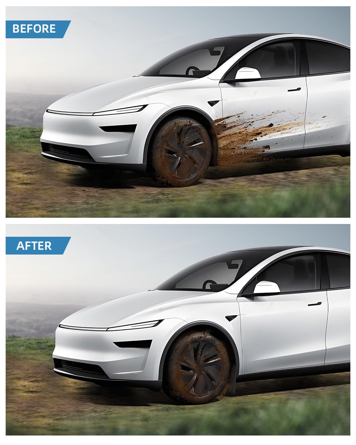 Garde-Boue pour Tesla Model Y Juniper 2025 2026 2027, 4Pcs Bavettes Avant et Arrière avec Vis de Montage, Pare Boue Anti-Éclaboussures Accessoires Pas Besoin de Percer [Pas pour Standard]