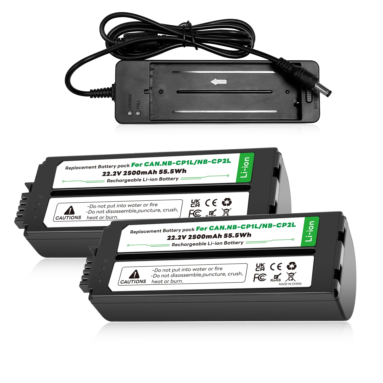Lot de 2 batteries 2500 mAh NB-CP2L CP1L + chargeur adaptateur pour imprimante photo Canon Selphy CP1500, CP1300, CP1200, CP910, CP900, CP820, CP810, CP800, CP520, CP510, CP500