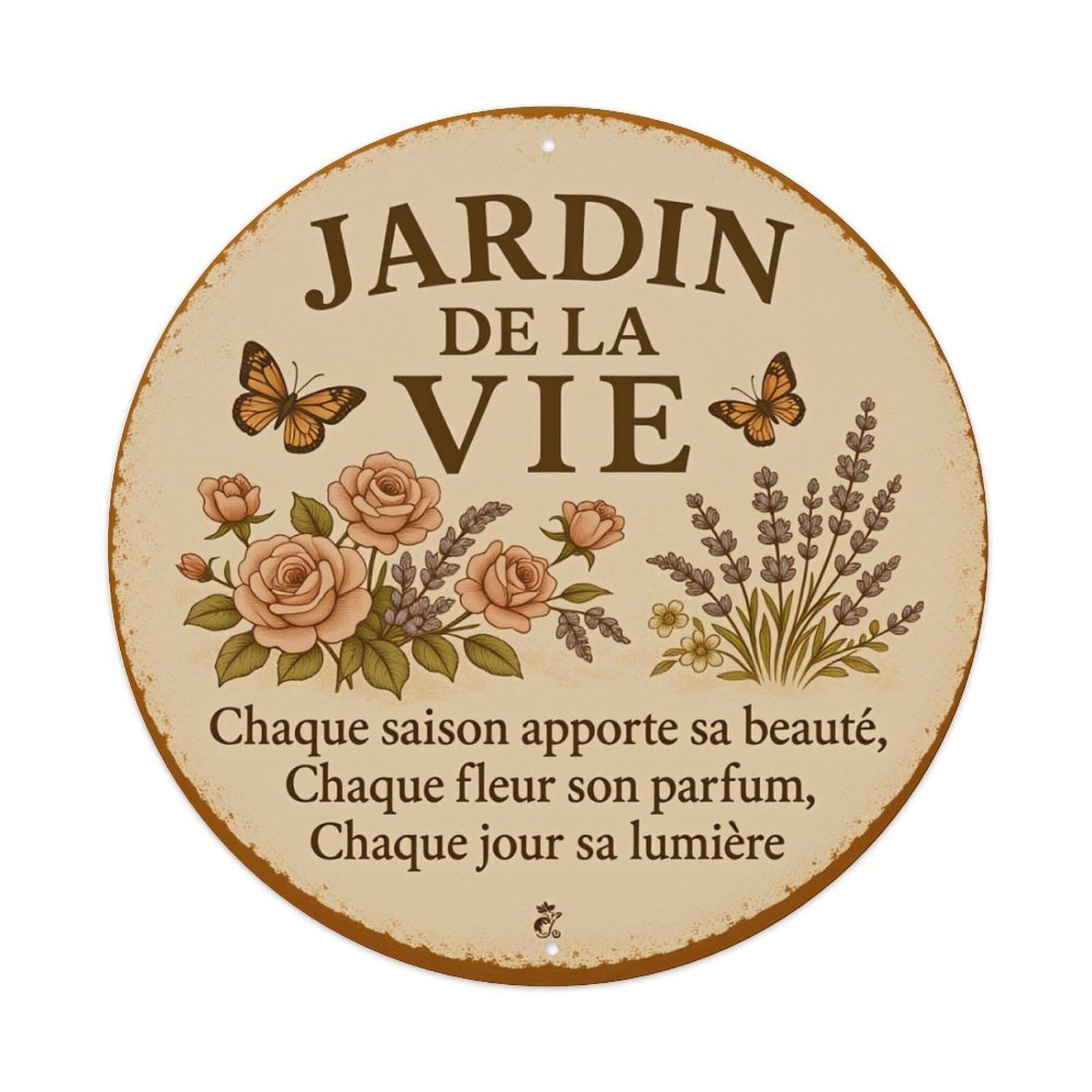 Floral Butterflies Roses Lavender Garden Round Tin Sign Retro Metal Sign for Cafe Bar Pub Home Game Room Gym Club Wall Decoration Vintage Metal Poster 8x8 Inch