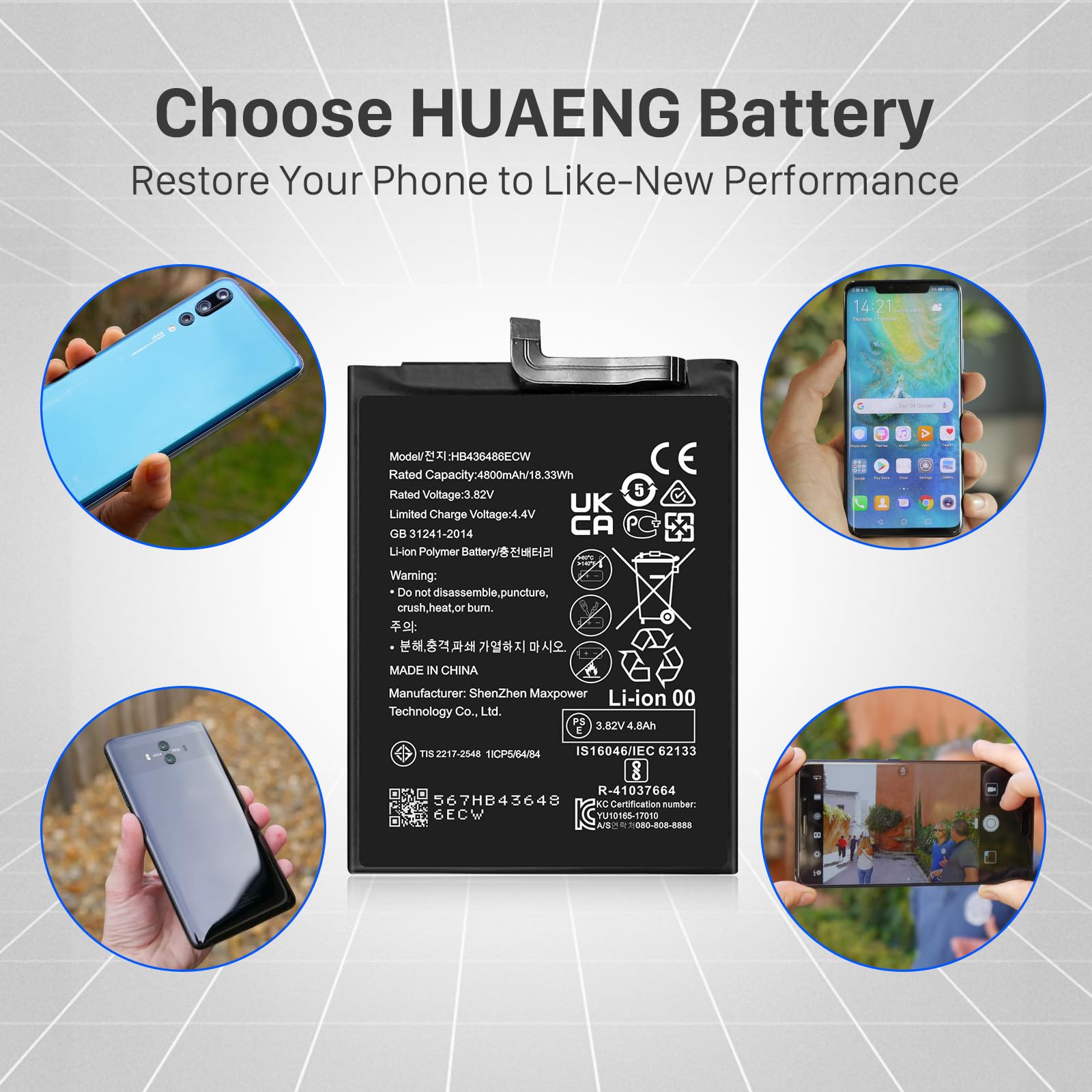4800mAh Akku HB436486ECW Kompatibel mit Huawei Mate 10 / Mate 10 Pro/Mate 20 / P20 Pro/Honor 20 Pro mit Tools