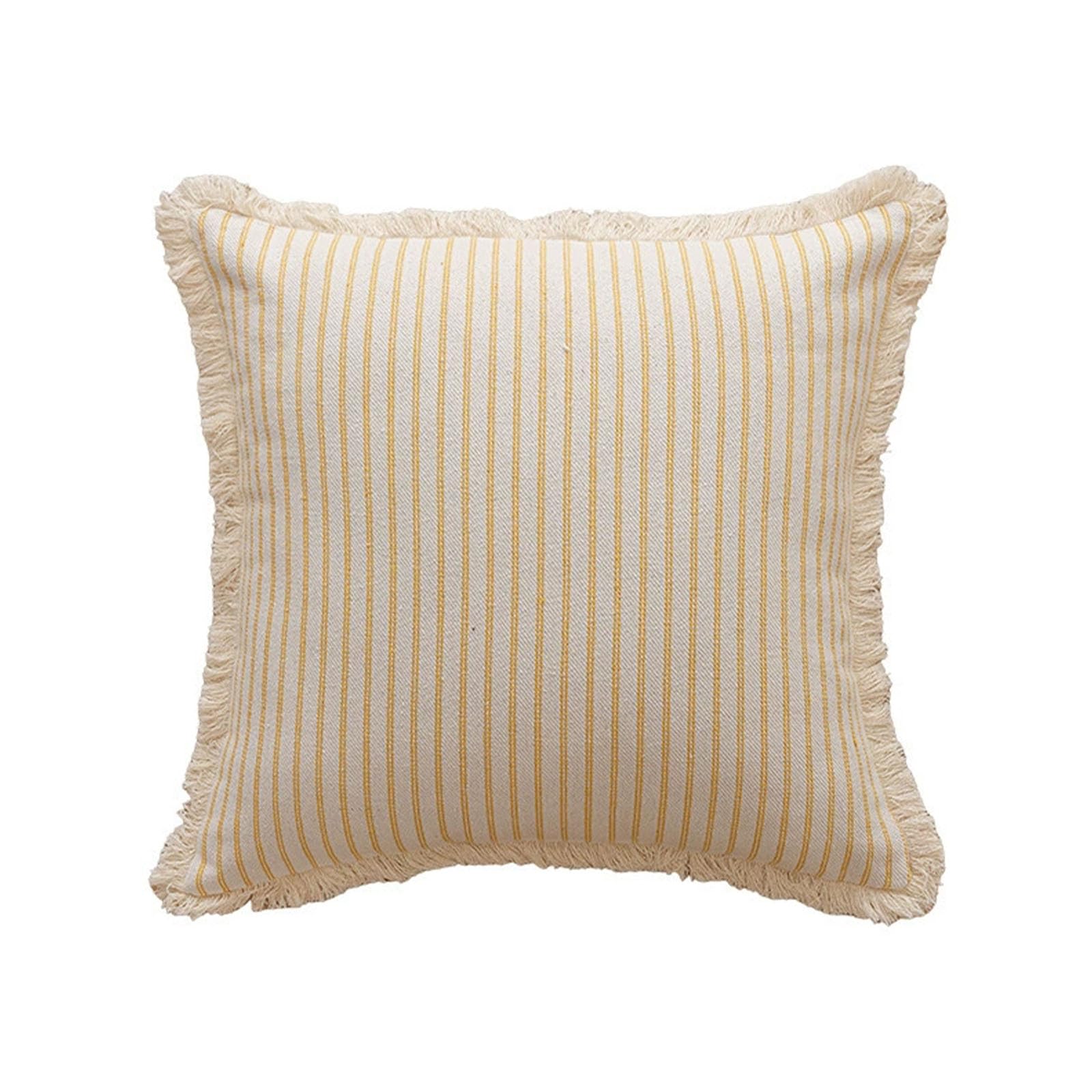 AXCTYSFP Decorative Linen Striped FringeThrow Pillow Covers Cozy Farmhouse Boho,Yellow,45 * 45cm