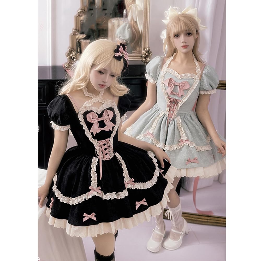 ロリータワンピース ネイビー ひざ丈 長袖 ゴスロリ コスプレ お嬢様 Mサイズ ロリータワンピース ネイビー ひざ丈 長袖 ゴスロリ コスプレ