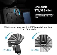 Vista 7 de Godox V1Pro-C versión USA Flash para Canon, V1Pro-CU Flash de cámara Speedlite con subflash desmontable, batería de carga USB-C, luz de modelado