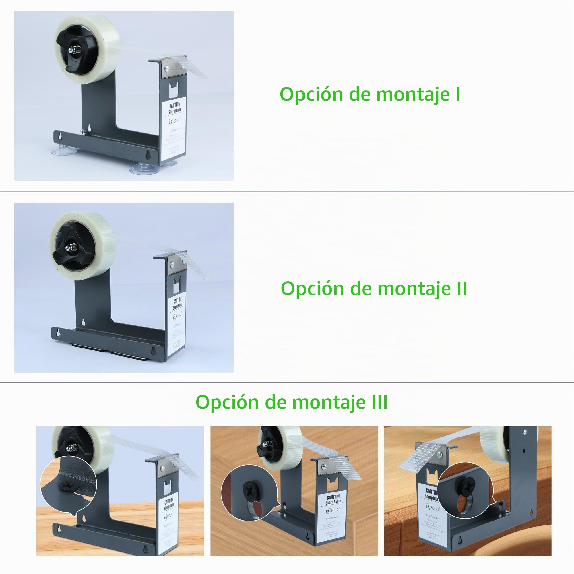 U.S. Solid Dispensador de cinta de escritorio de hierro: 2.5 pulgadas de ancho, núcleo de 3 pulgadas, 3 opciones de montaje, extremadamente duradero