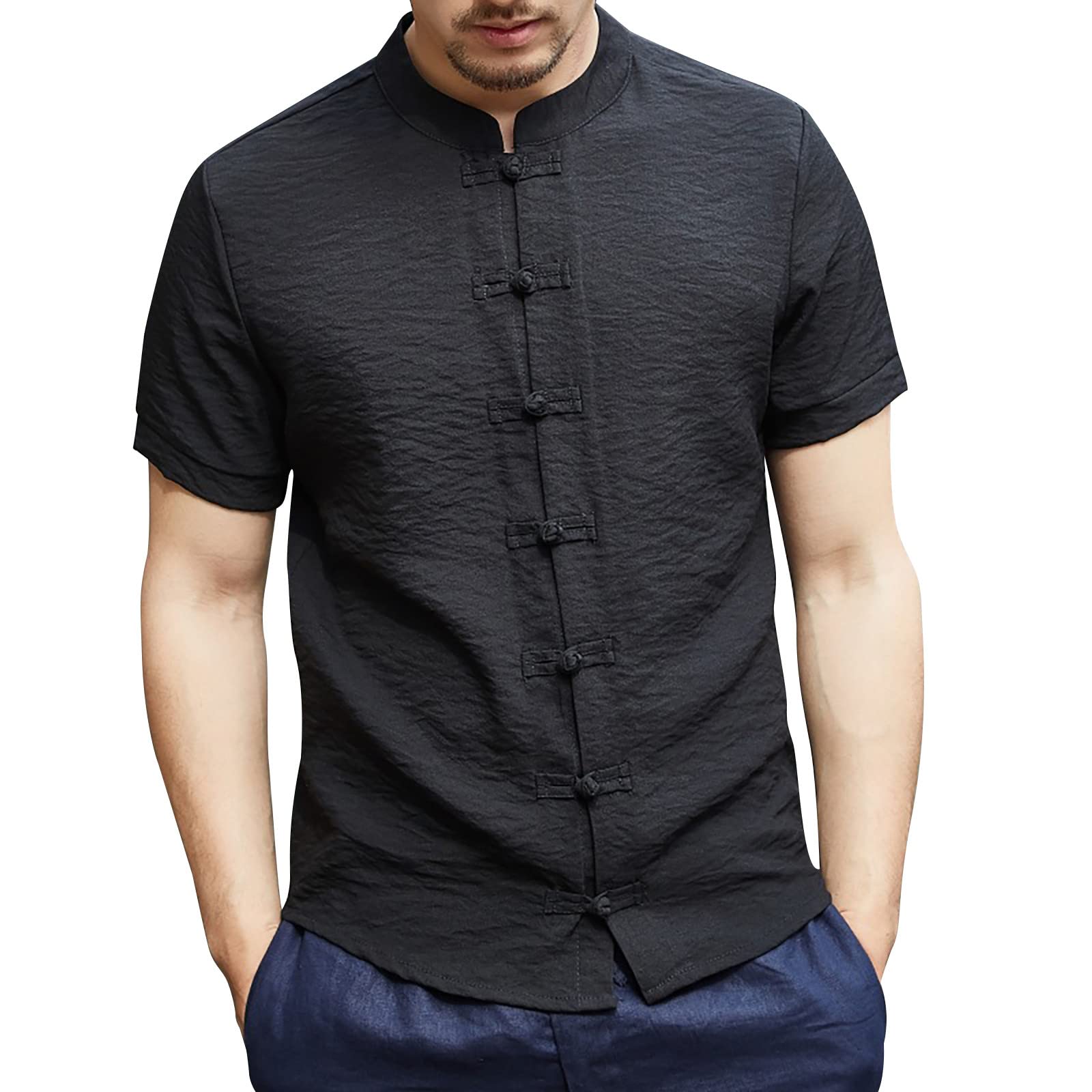 Genericmens Linen Chinese Clothing Tang Suit Short Sleeve Henley