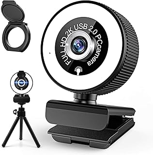 2K HD Webcam with Built in Adjustable Ring Light with Noise Reduction Microphone,Plug & Play USB Webcam for PC, MAC, Laptop, Youtube, Video Call, Live broadcast, Study, Meeting