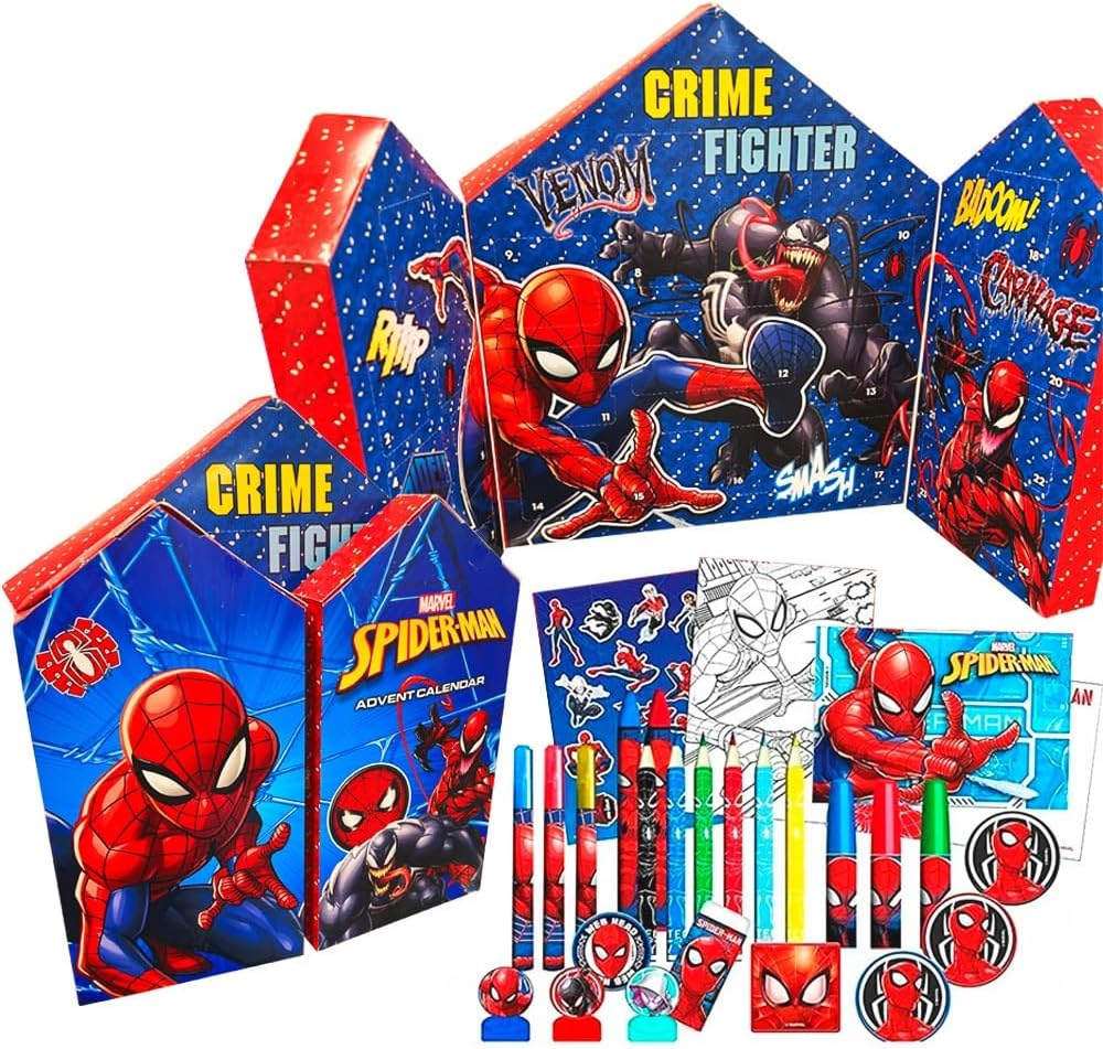 Amazing Spiderman Kids Christmas Advent Calendar 2023 Childrens XMAS Calendar Filled With Colouring Sheets, Stationary 2023