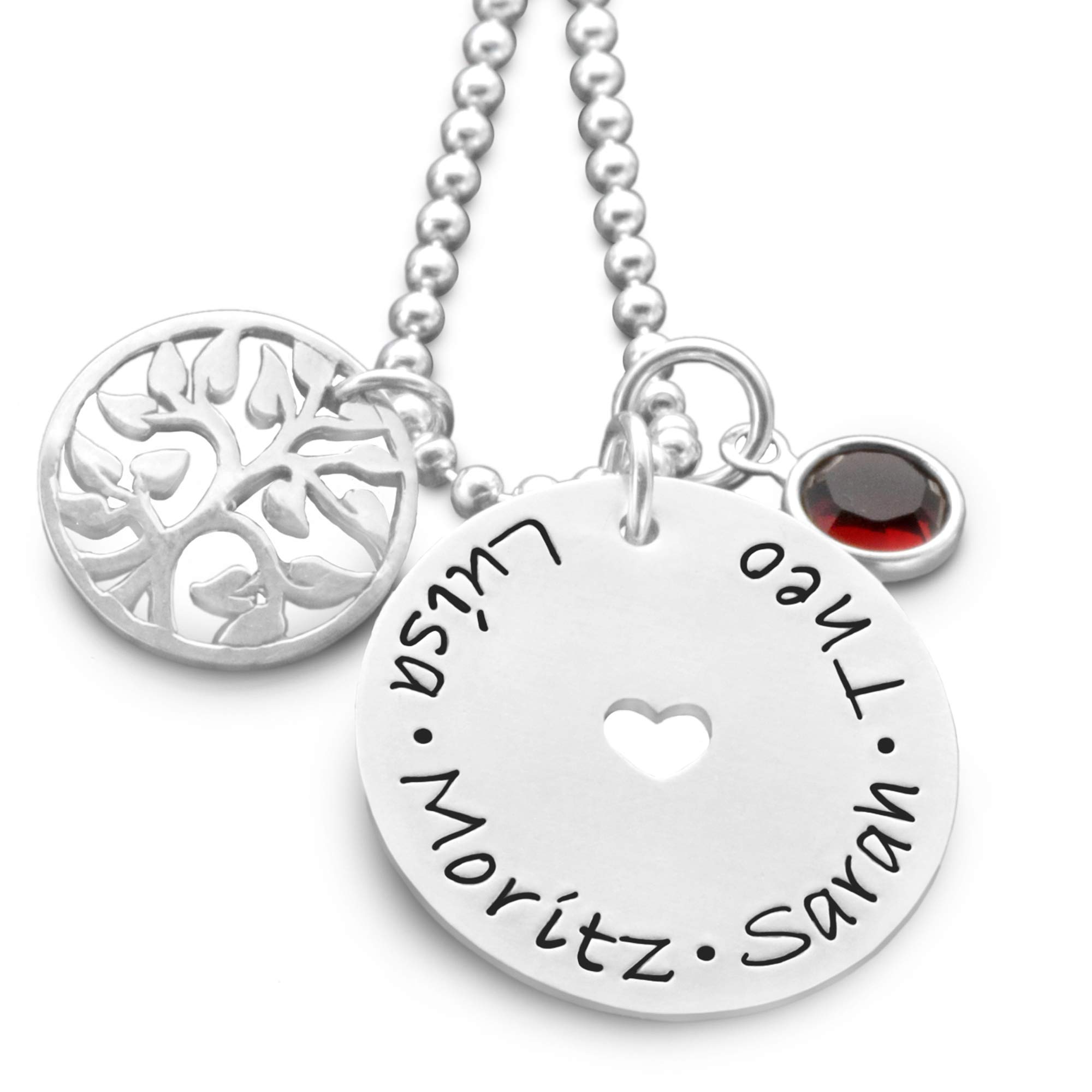 Kette mit Gravur LEBENSBAUM HERZ 925 Sterling Silber Namenskette für Mama personalisiert Kindernamen